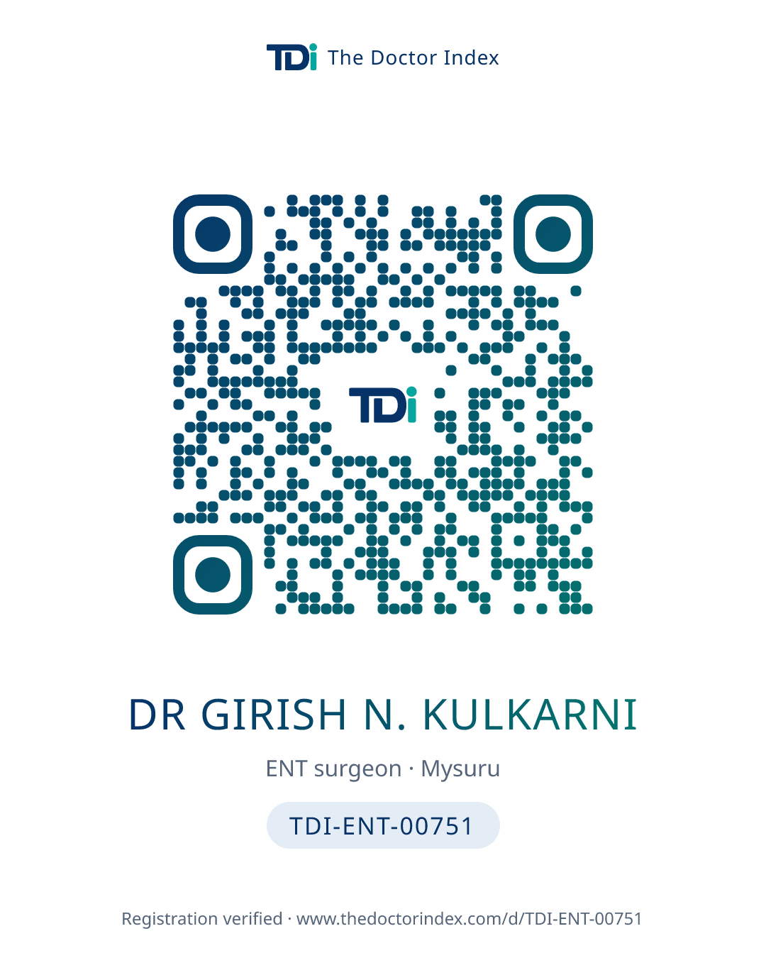 QR card for Dr Girish N. Kulkarni, TDI-ENT-00751