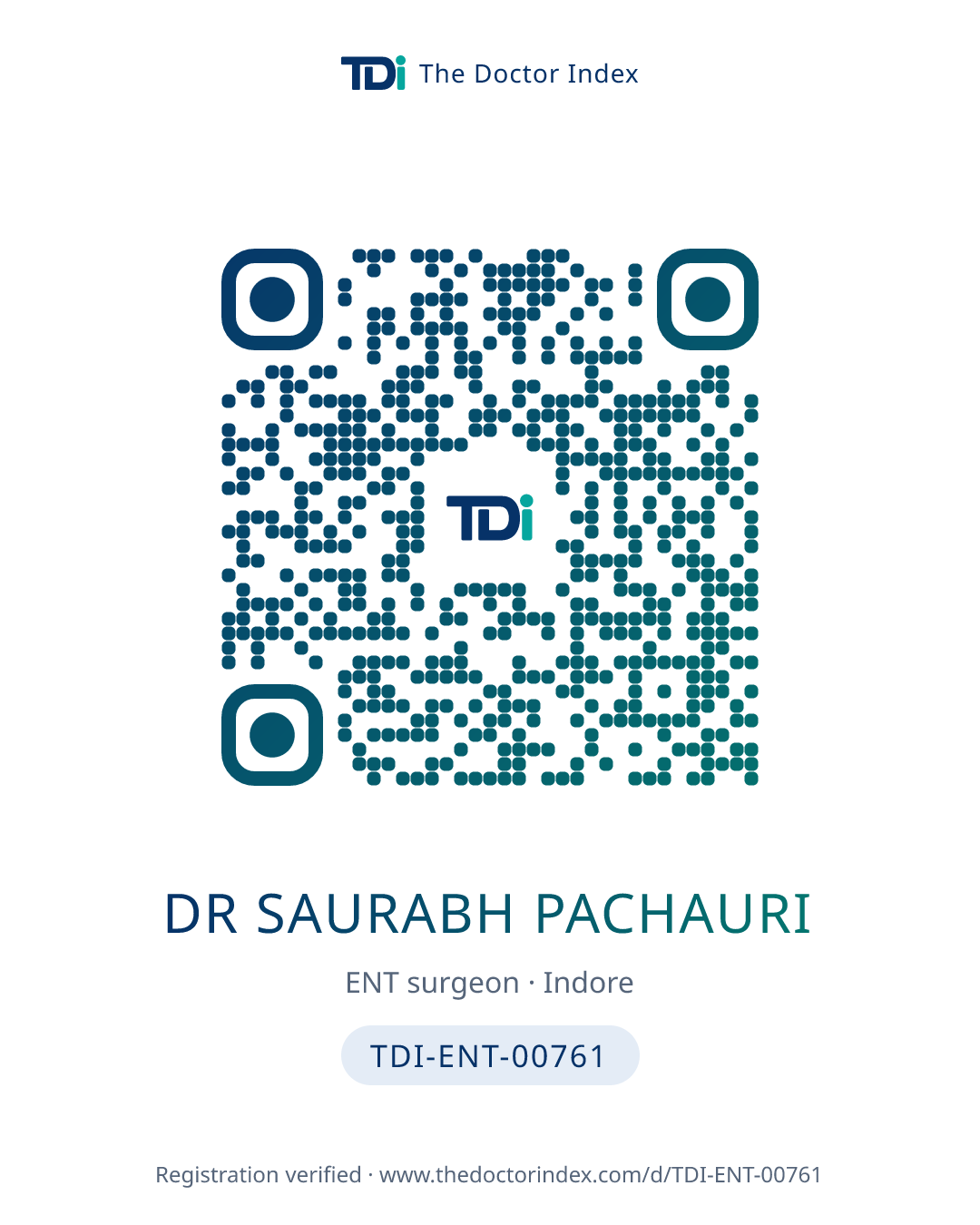 QR card for Dr Saurabh Pachauri, TDI-ENT-00761