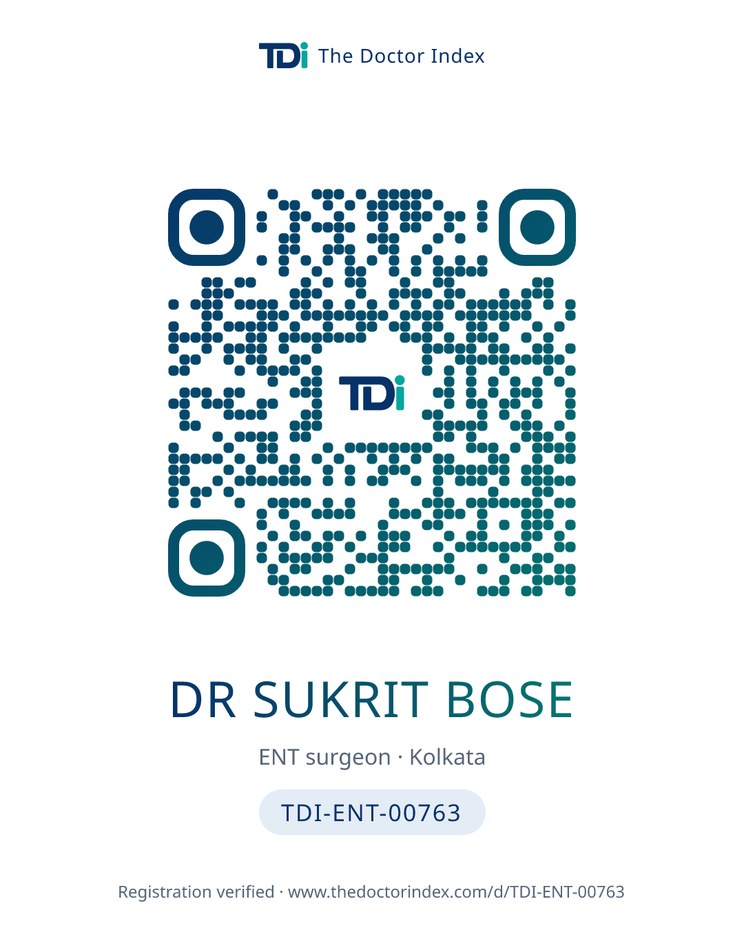 QR card for Dr Sukrit Bose, TDI-ENT-00763