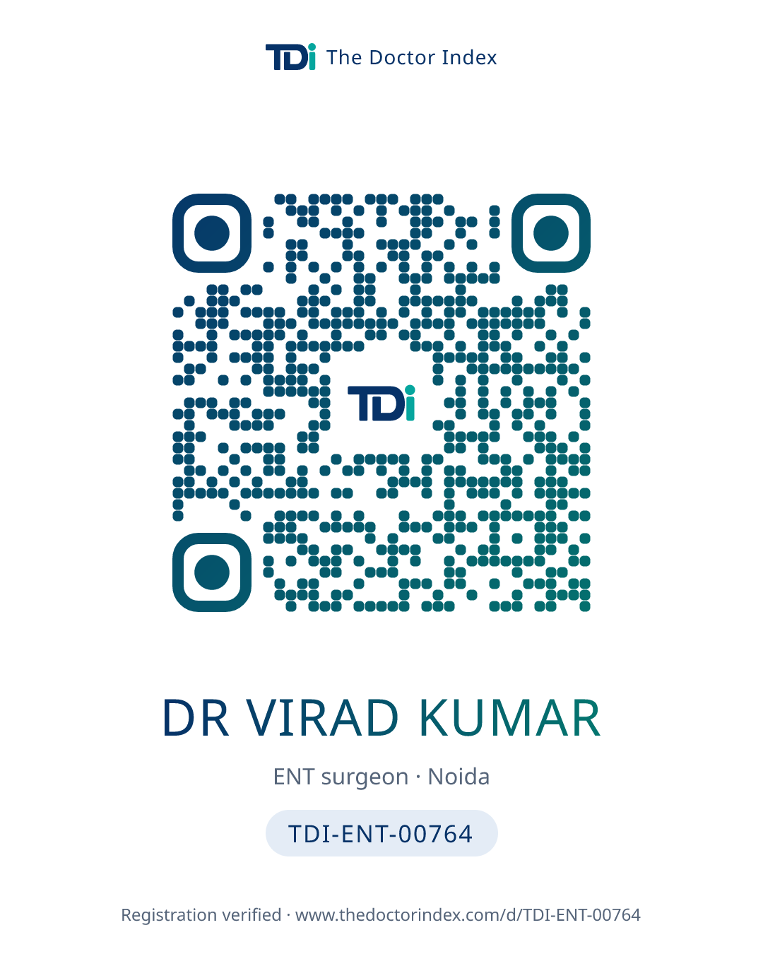 QR card for Dr Virad Kumar, TDI-ENT-00764