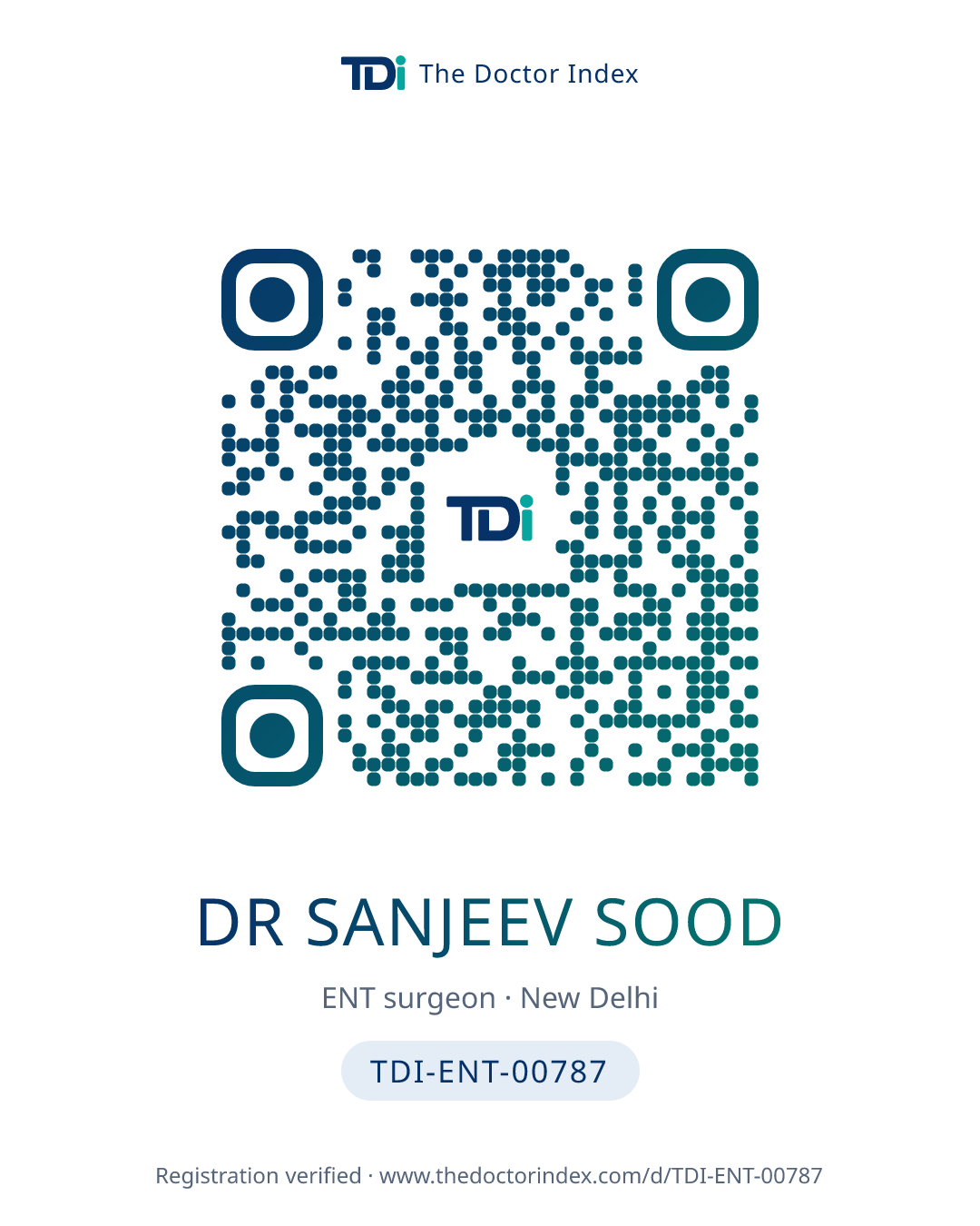 QR card for Dr Sanjeev Sood, TDI-ENT-00787
