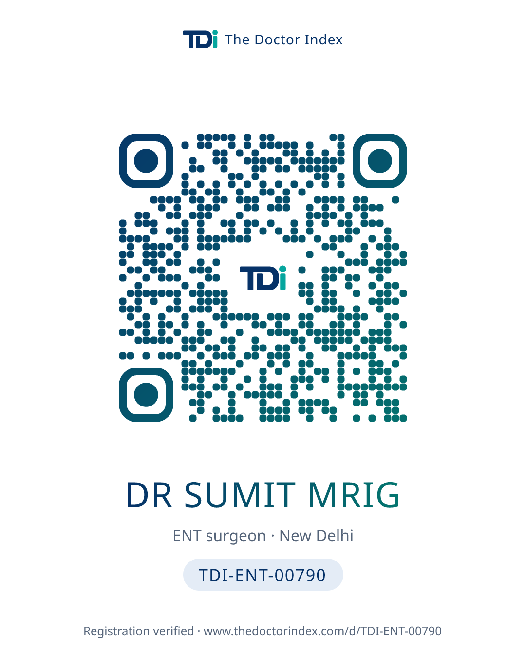 QR card for Dr Sumit Mrig, TDI-ENT-00790