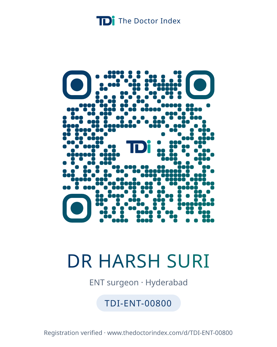 QR card for Dr Harsh Suri, TDI-ENT-00800