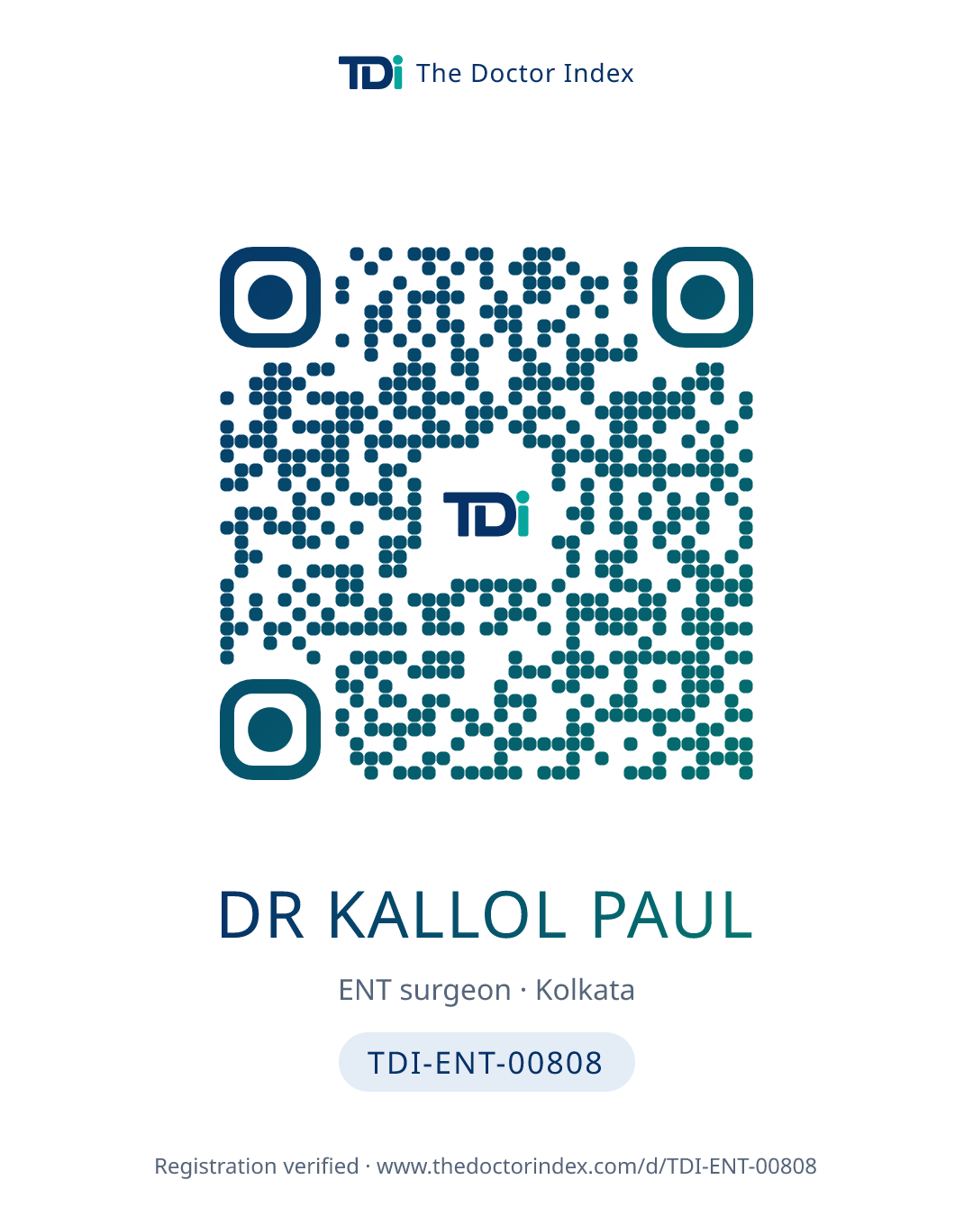 QR card for Dr Kallol Paul, TDI-ENT-00808