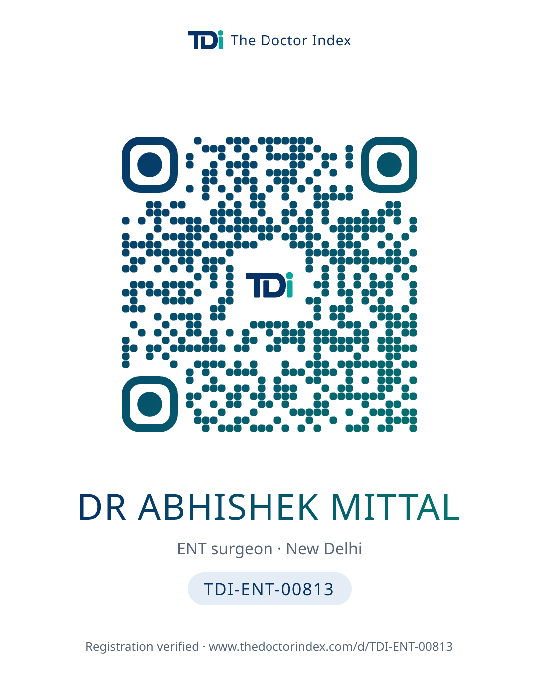QR card for Dr Abhishek Mittal, TDI-ENT-00813
