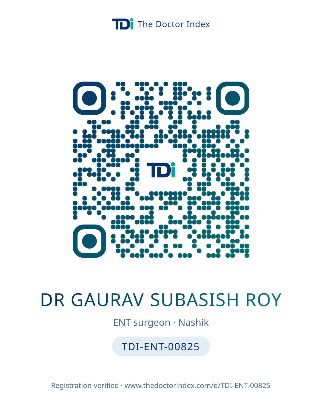 QR card for Dr Gaurav Subasish Roy, TDI-ENT-00825
