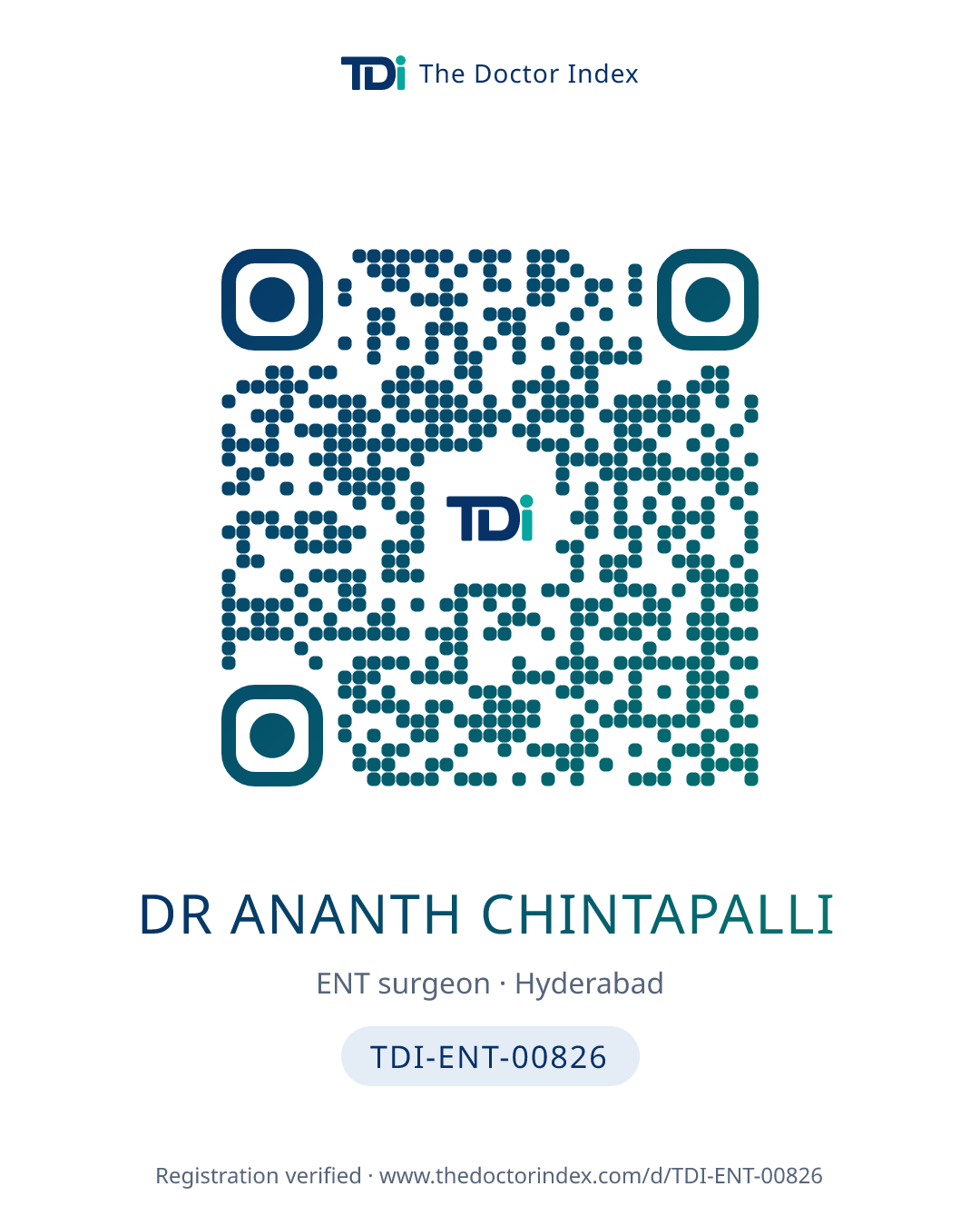 QR card for Dr Ananth Chintapalli, TDI-ENT-00826