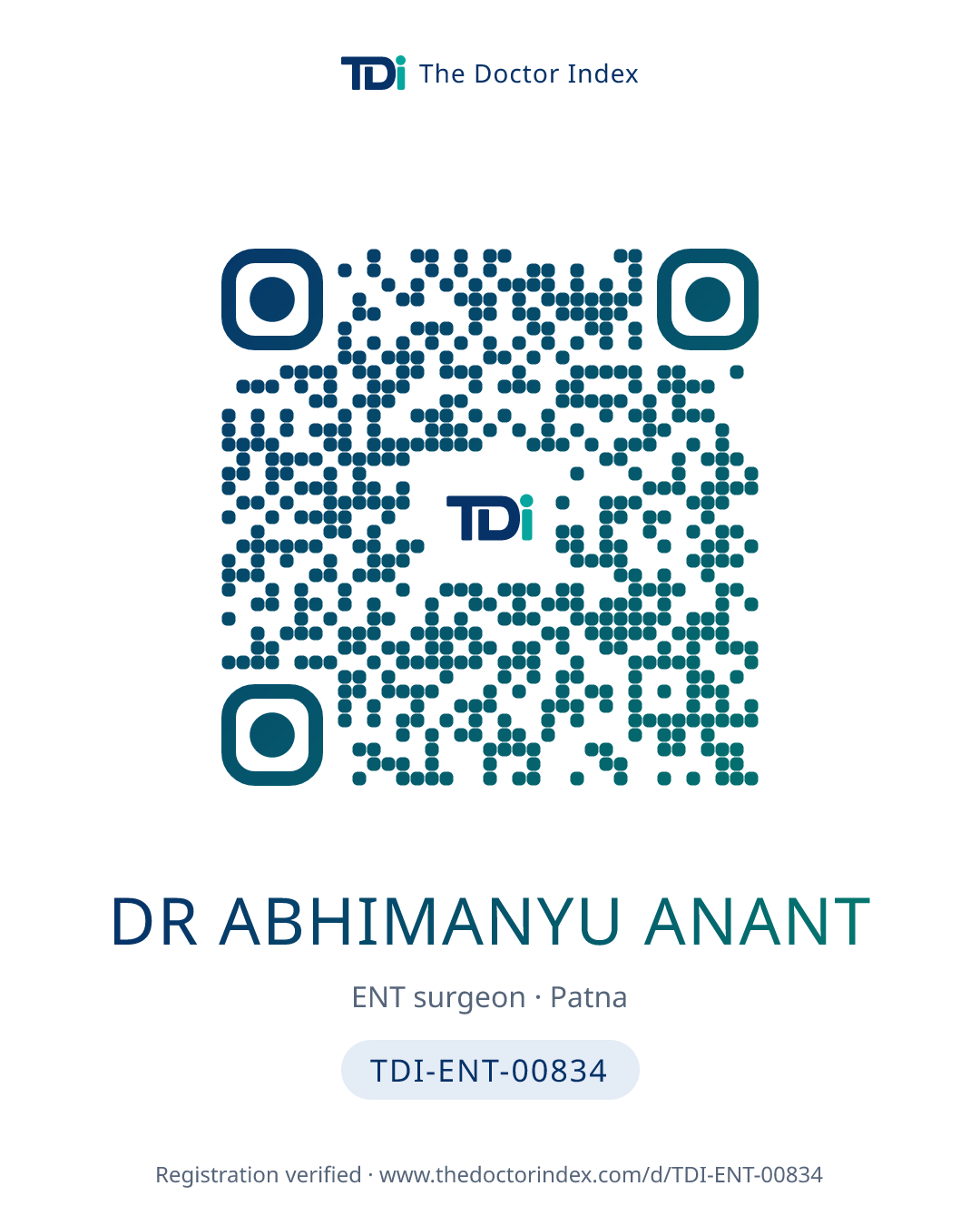 QR card for Dr Abhimanyu Anant, TDI-ENT-00834