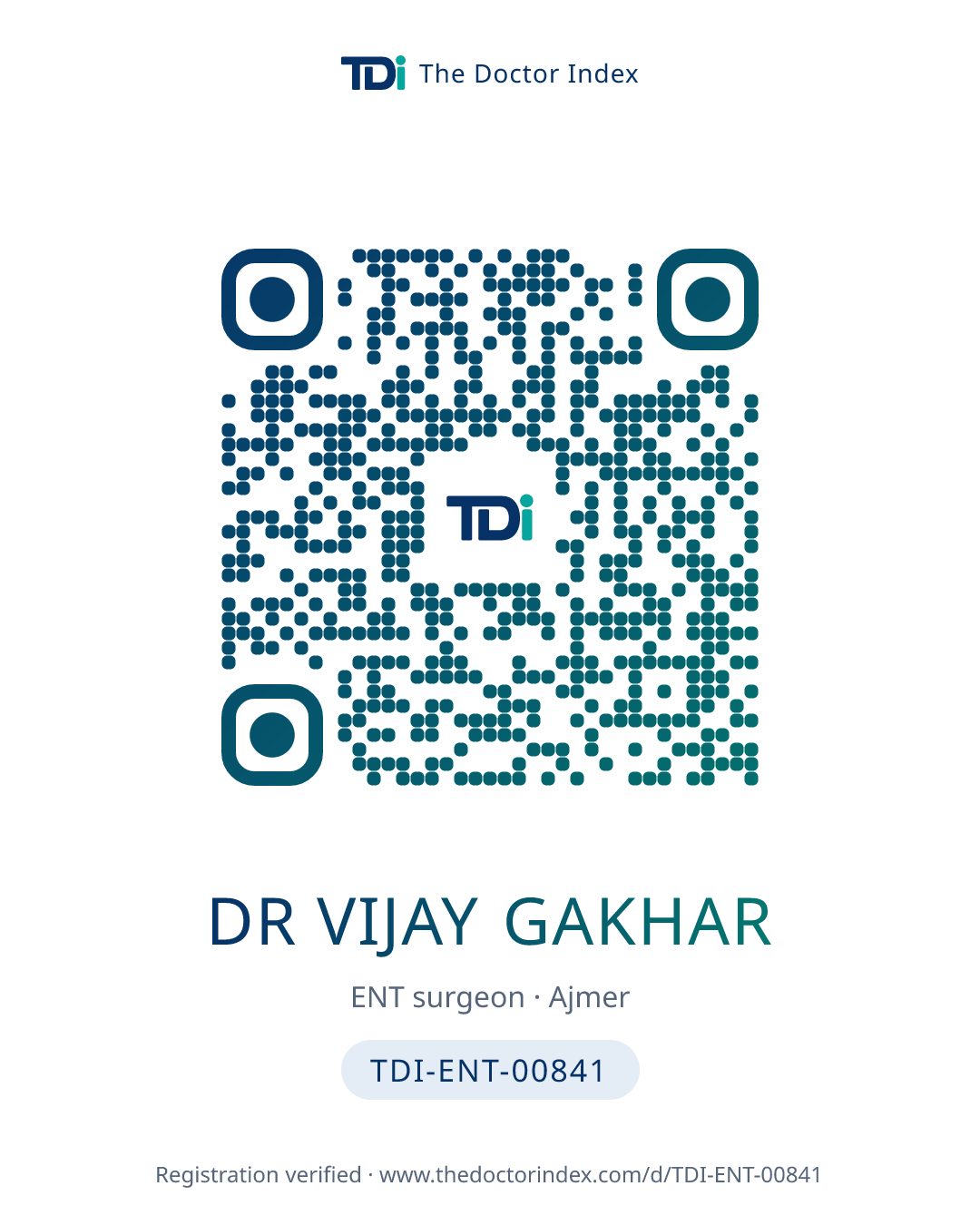 QR card for Dr Vijay Gakhar, TDI-ENT-00841