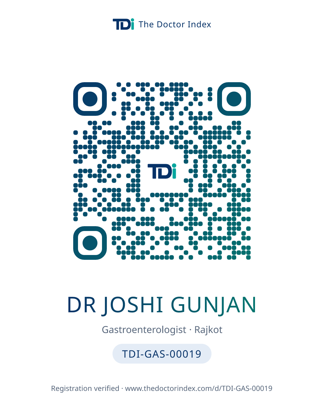QR card for Dr Joshi Gunjan, TDI-GAS-00019