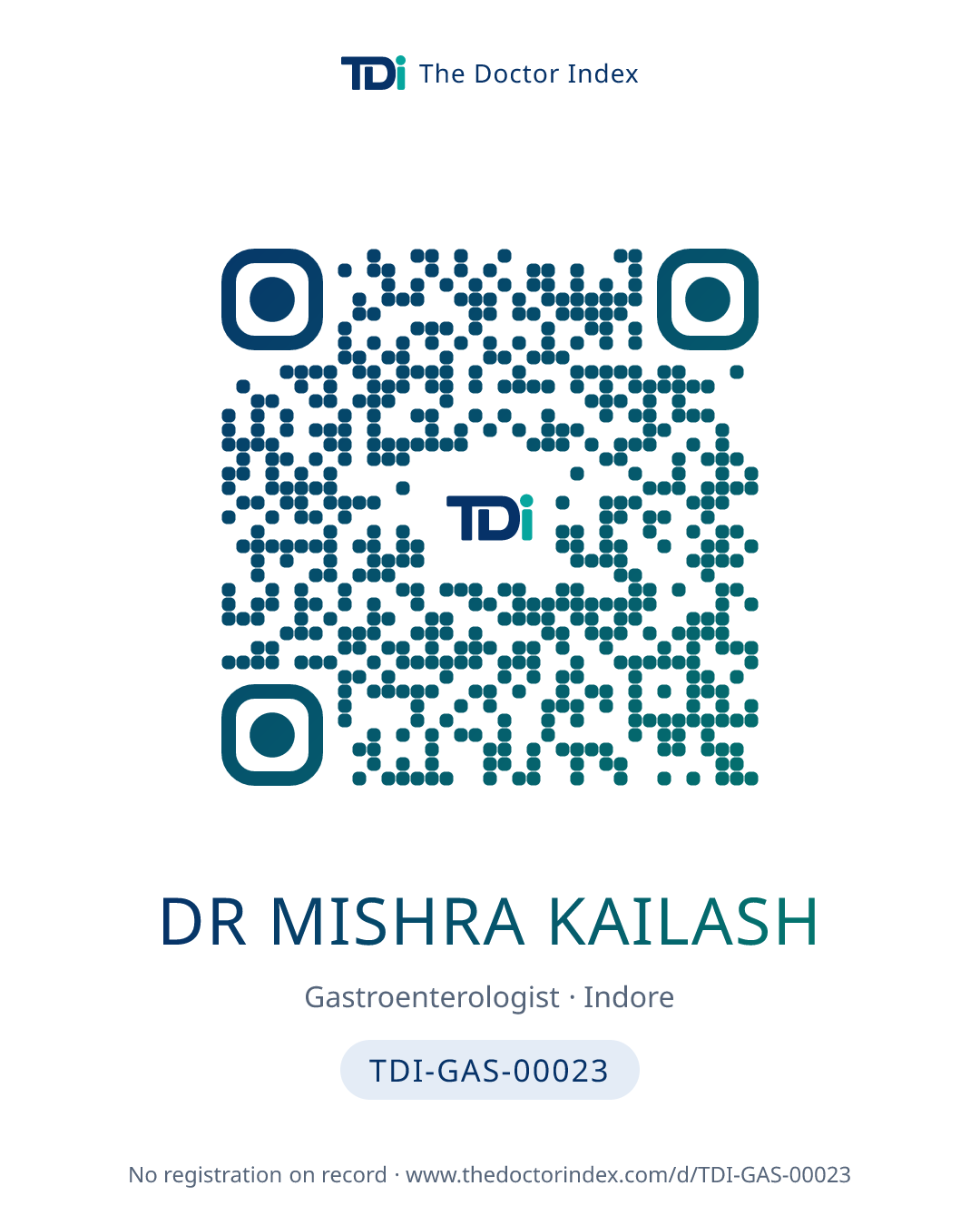 QR card for Dr Mishra Kailash, TDI-GAS-00023