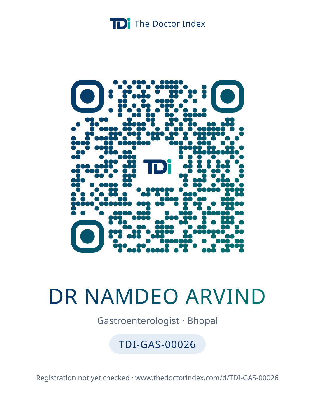 QR card for Dr Namdeo Arvind, TDI-GAS-00026
