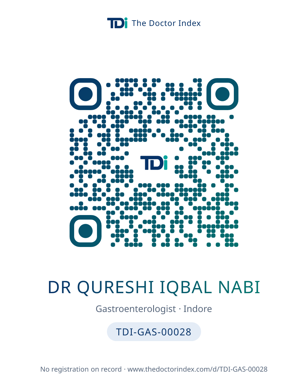 QR card for Dr Qureshi Iqbal Nabi, TDI-GAS-00028