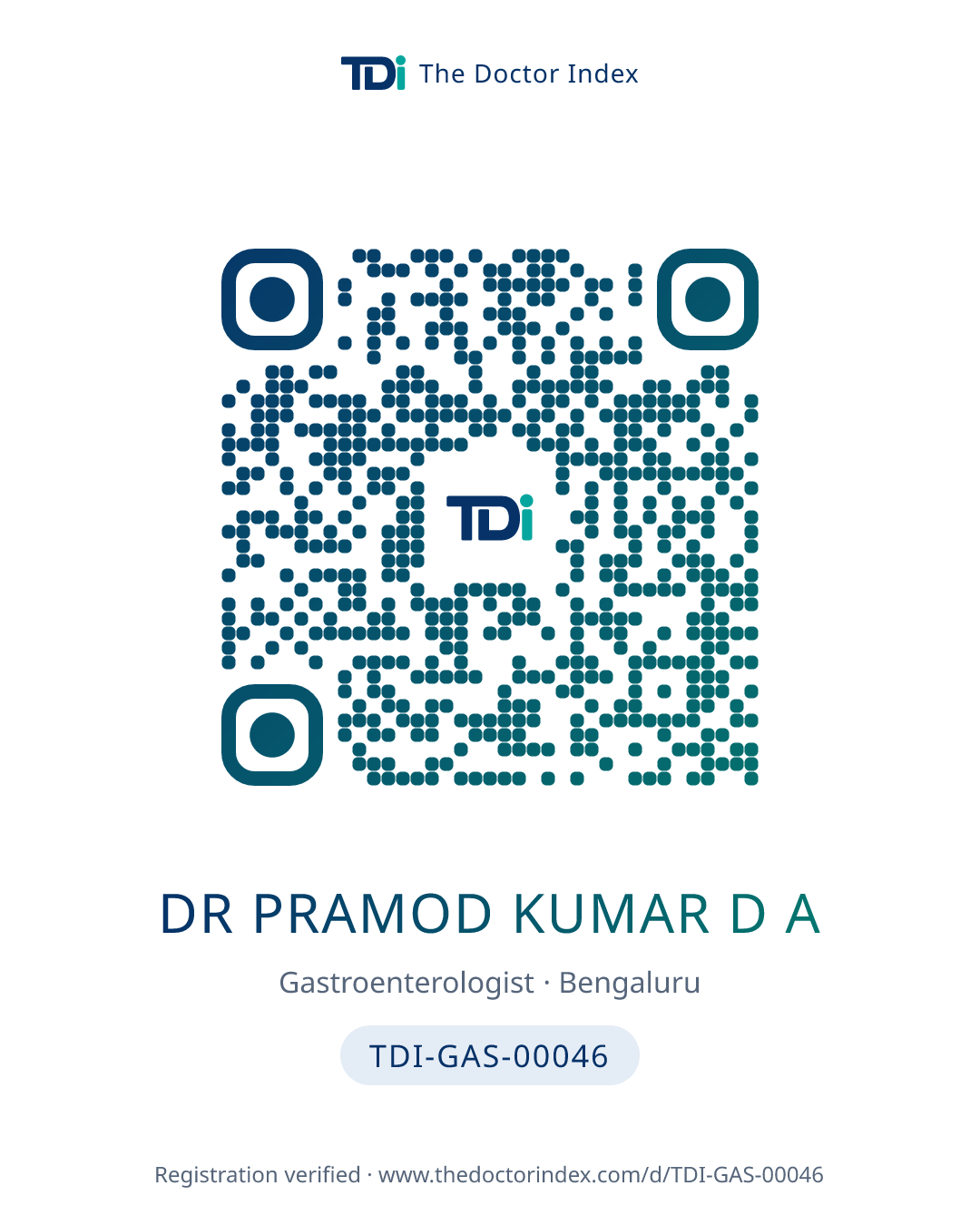 QR card for Dr Pramod Kumar D A, TDI-GAS-00046