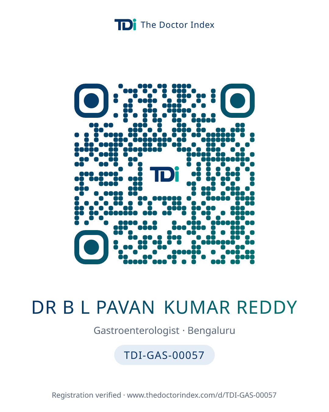 QR card for Dr B L Pavan Kumar Reddy, TDI-GAS-00057