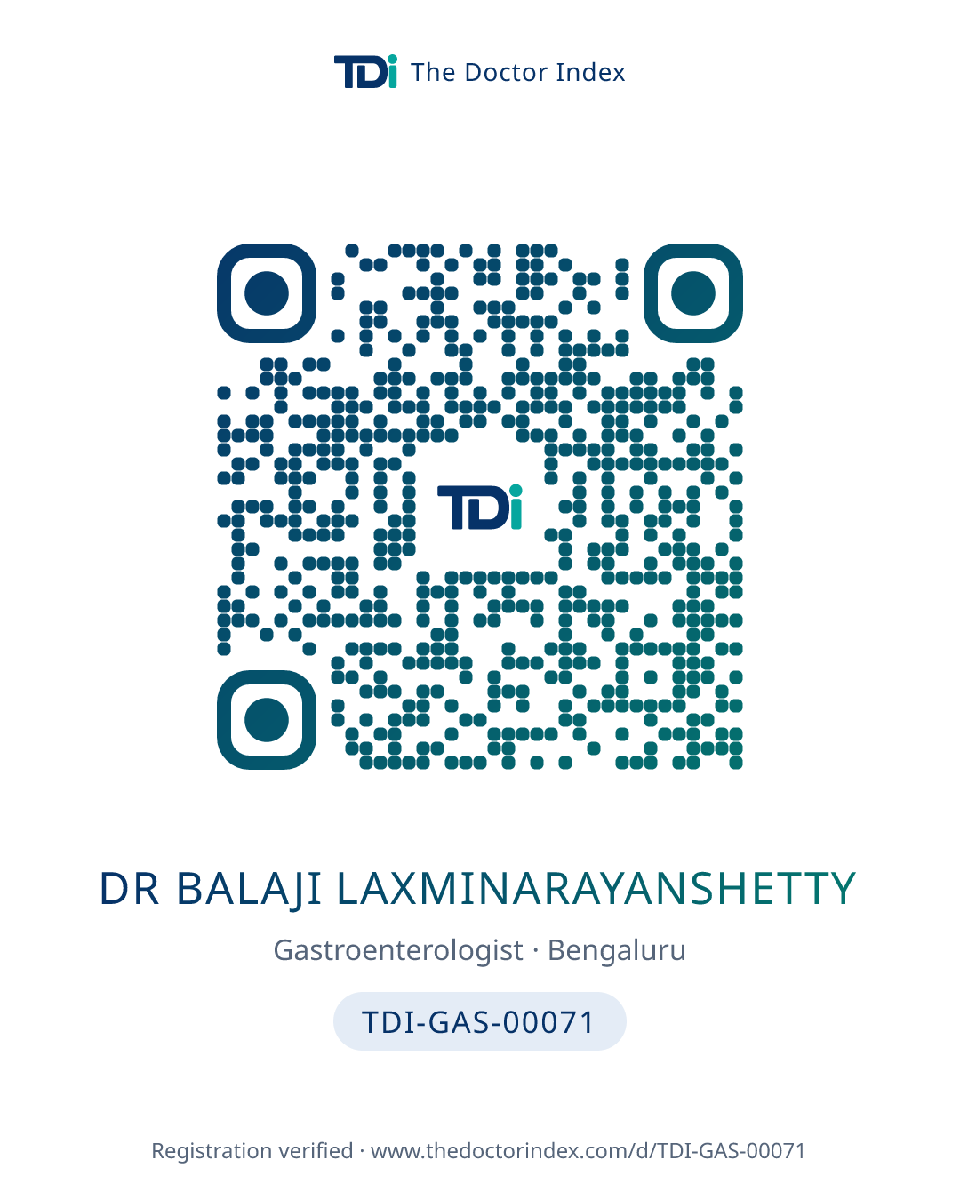 QR card for Dr Balaji Laxminarayanshetty, TDI-GAS-00071