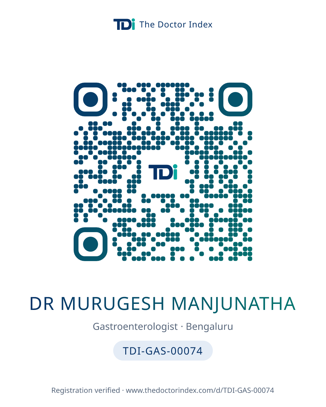 QR card for Dr Murugesh Manjunatha, TDI-GAS-00074