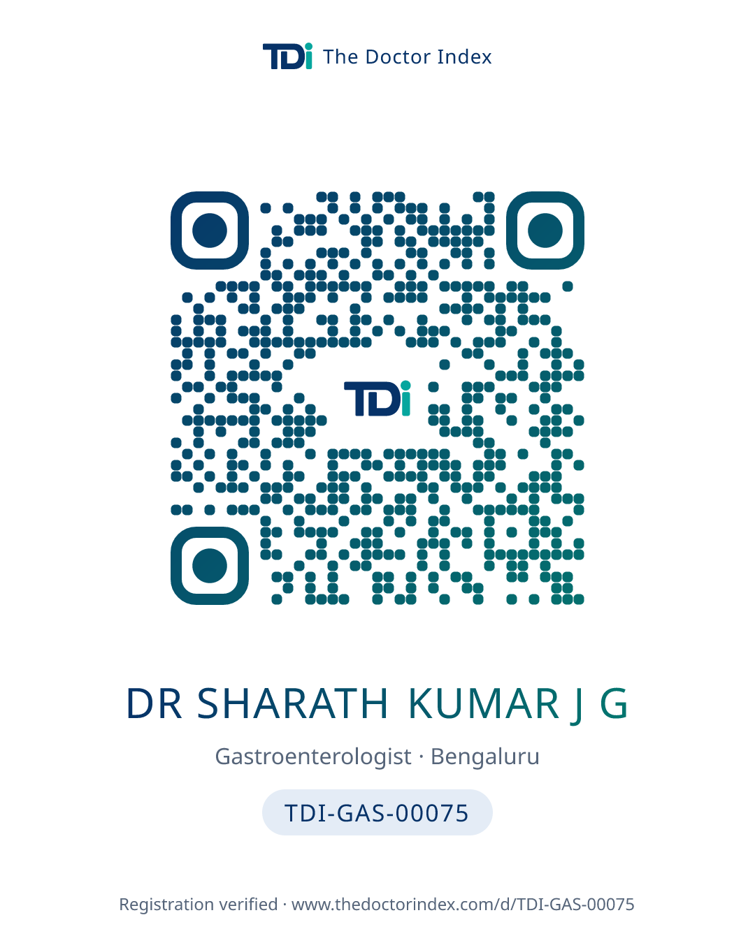 QR card for Dr Sharath Kumar J G, TDI-GAS-00075