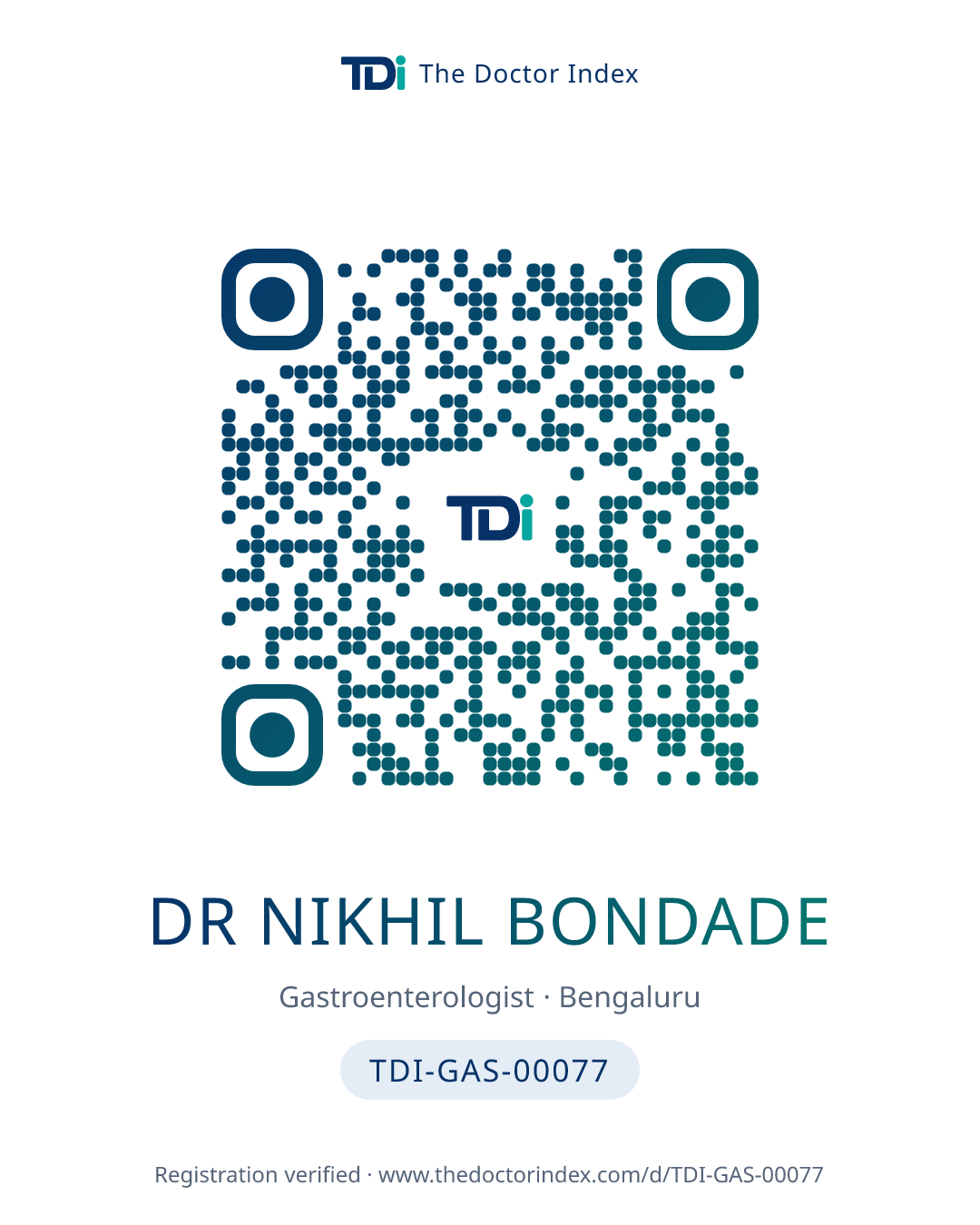 QR card for Dr Nikhil Bondade, TDI-GAS-00077