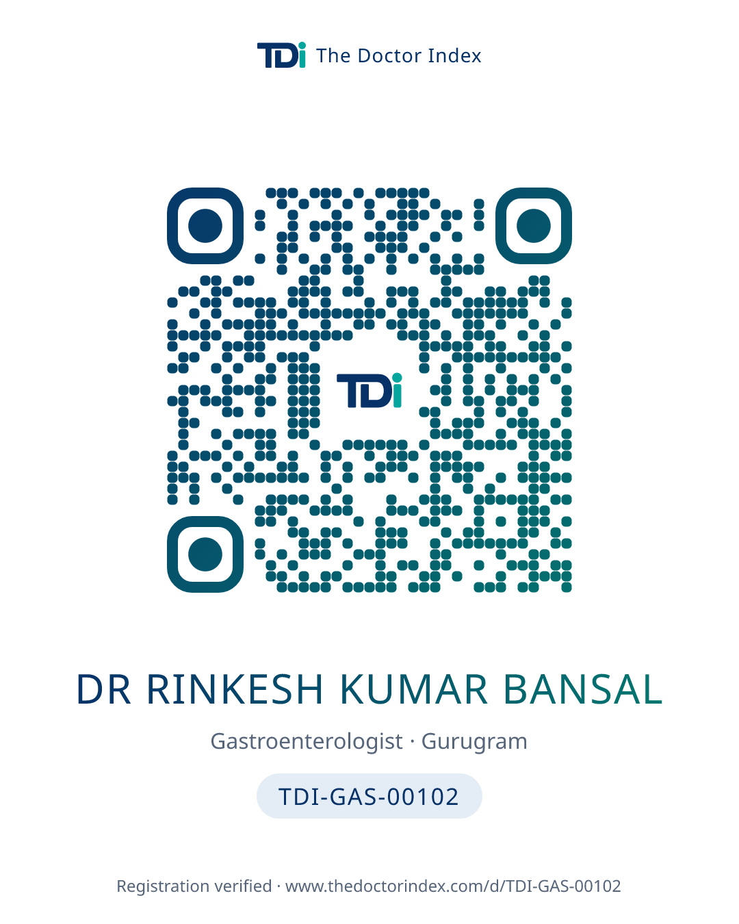QR card for Dr Rinkesh Kumar Bansal, TDI-GAS-00102