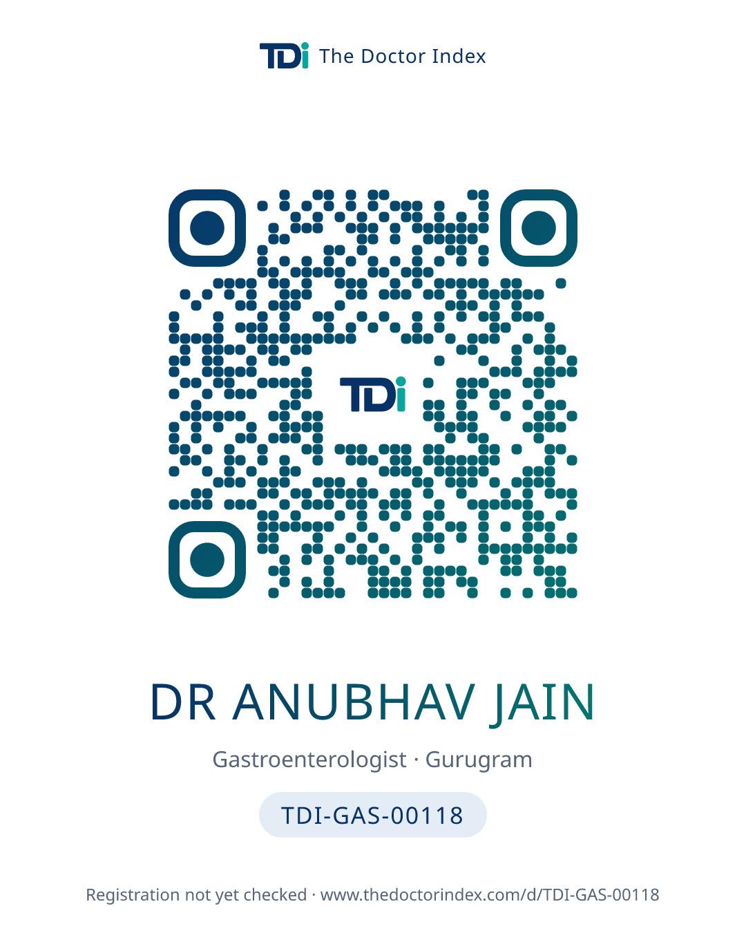 QR card for Dr Anubhav Jain, TDI-GAS-00118