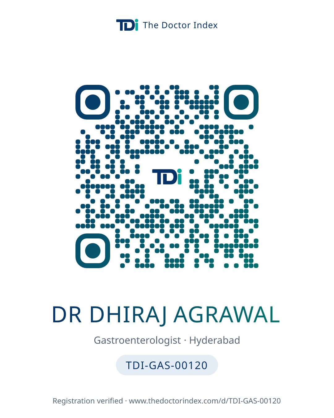 QR card for Dr Dhiraj Agrawal, TDI-GAS-00120