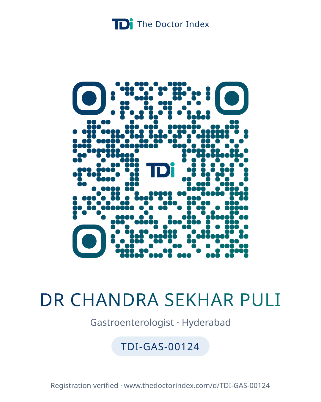 QR card for Dr Chandra Sekhar Puli, TDI-GAS-00124