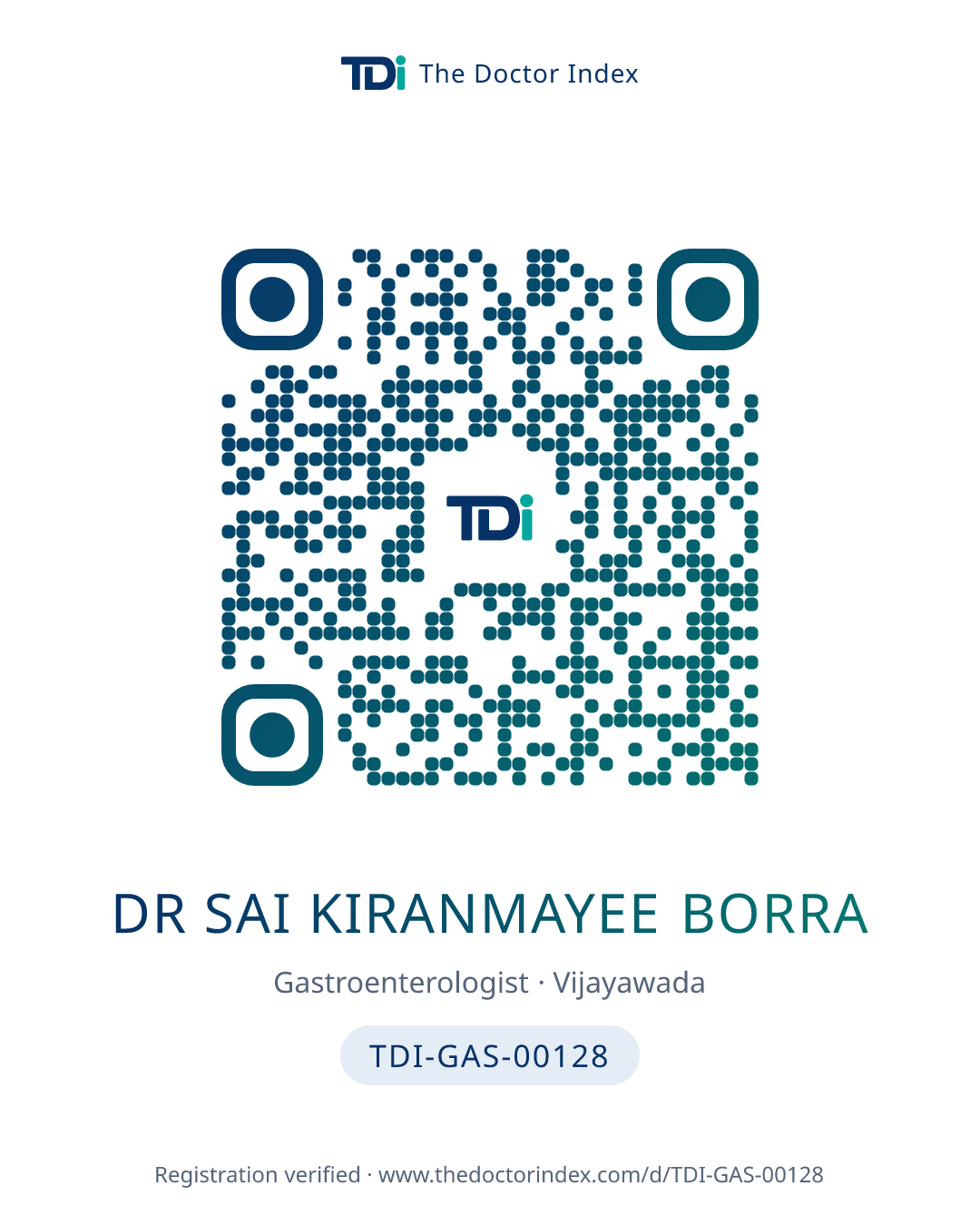 QR card for Dr Sai Kiranmayee Borra, TDI-GAS-00128