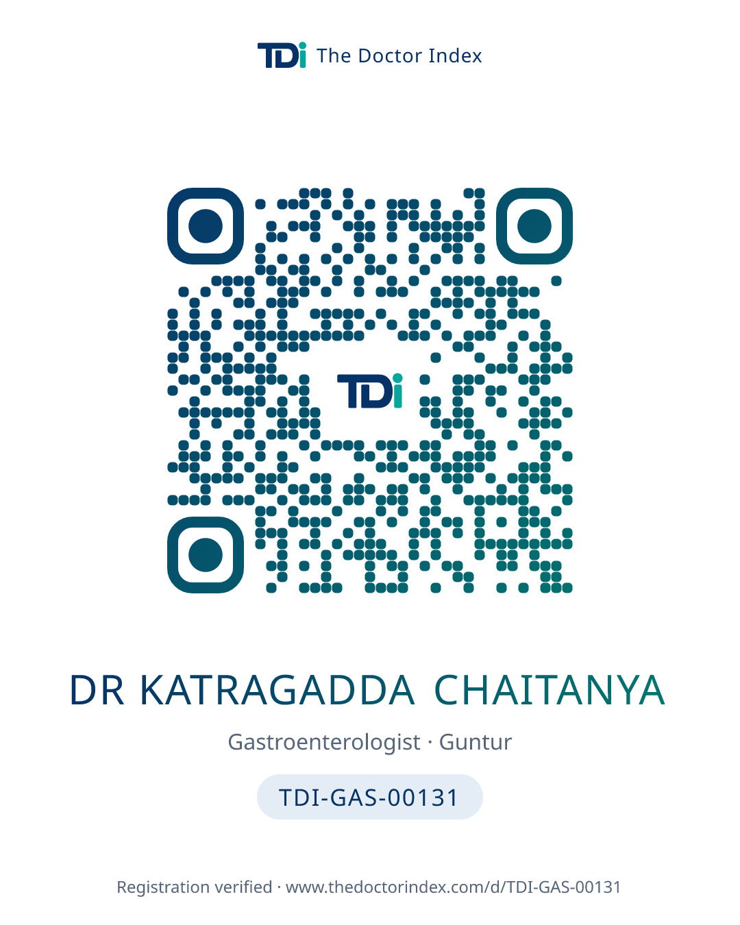 QR card for Dr Katragadda Chaitanya, TDI-GAS-00131