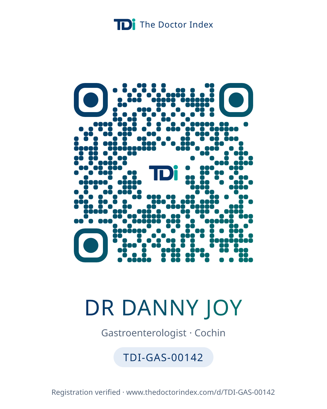 QR card for Dr Danny Joy, TDI-GAS-00142