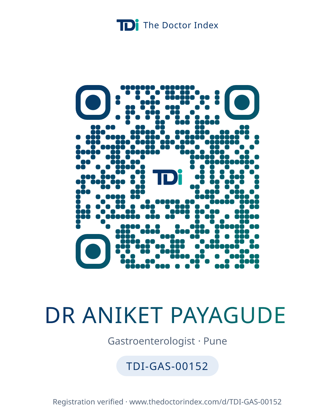 QR card for Dr Aniket Payagude, TDI-GAS-00152