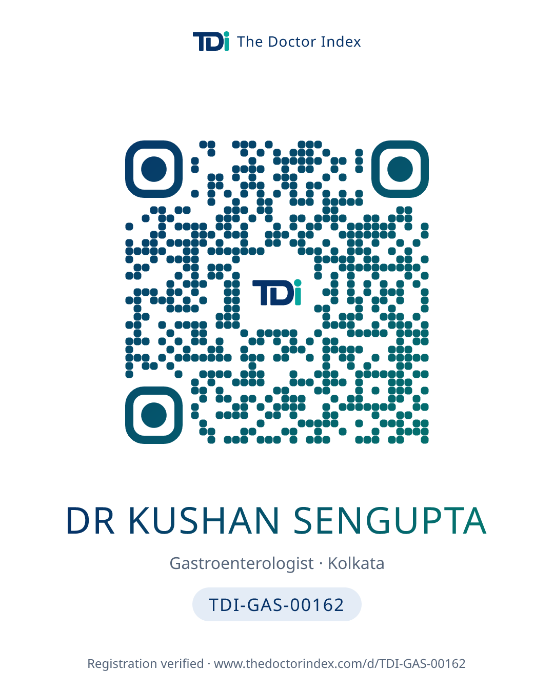 QR card for Dr Kushan Sengupta, TDI-GAS-00162