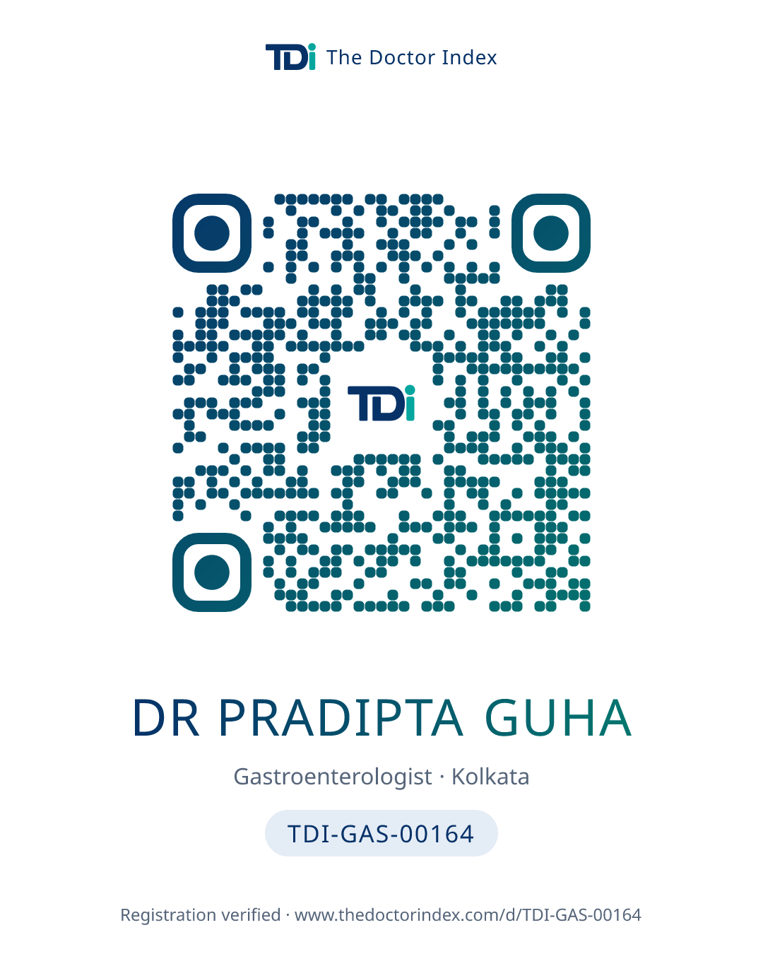 QR card for Dr Pradipta Guha, TDI-GAS-00164