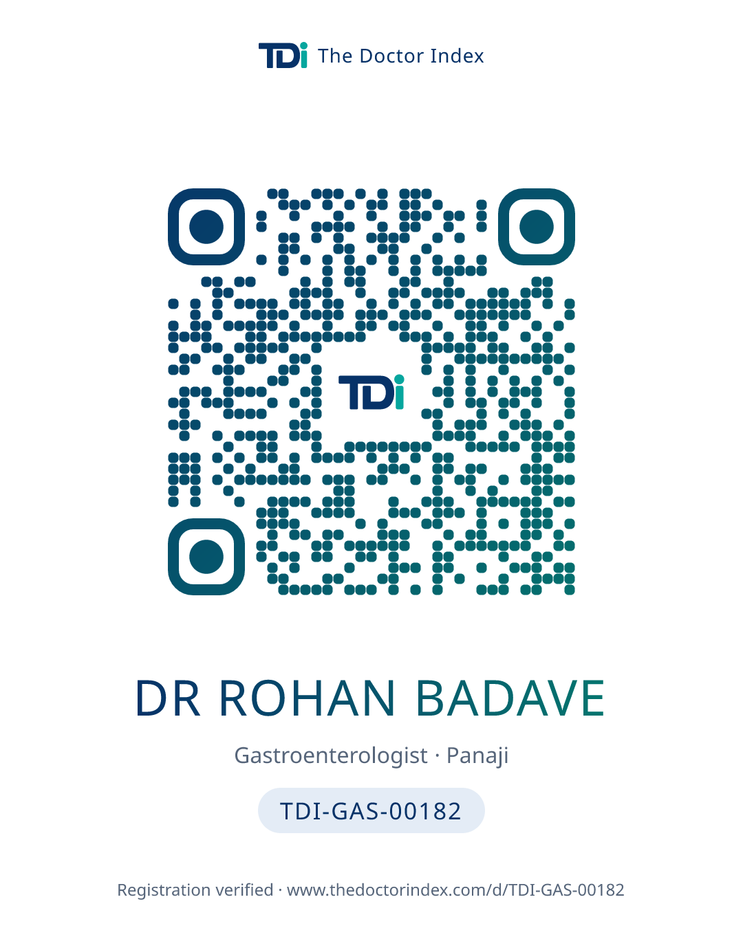 QR card for Dr Rohan Badave, TDI-GAS-00182