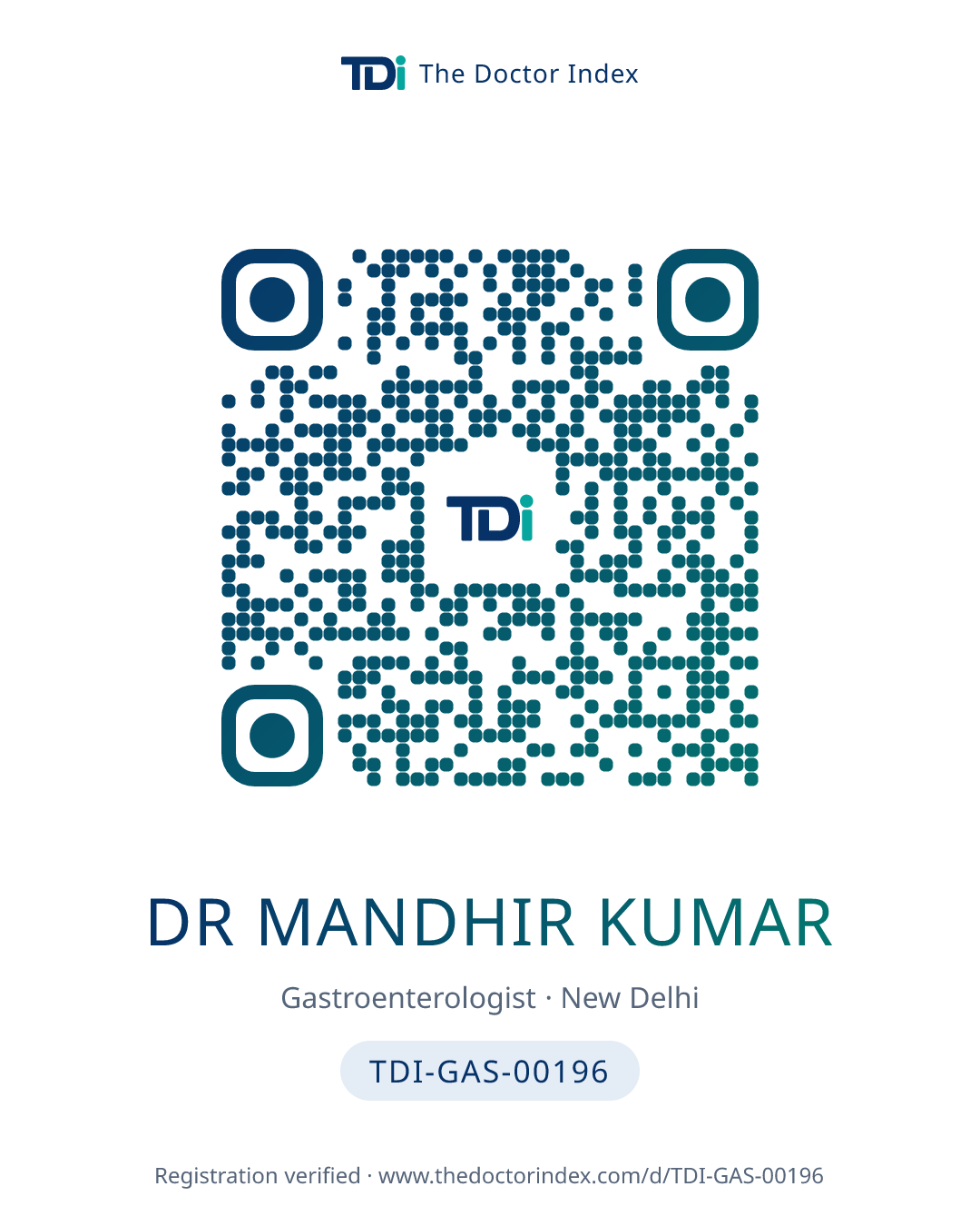 QR card for Dr Mandhir Kumar, TDI-GAS-00196