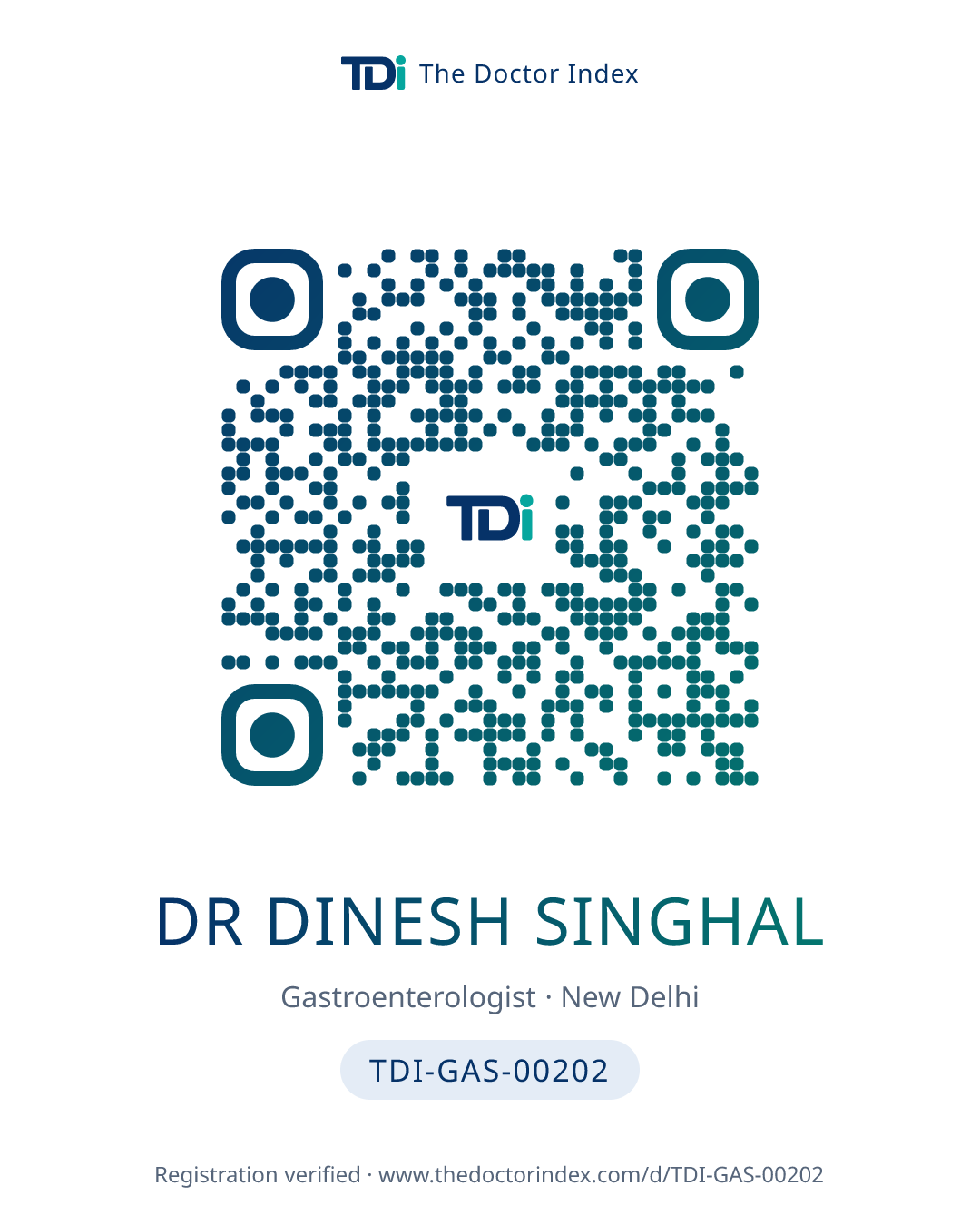 QR card for Dr Dinesh Singhal, TDI-GAS-00202