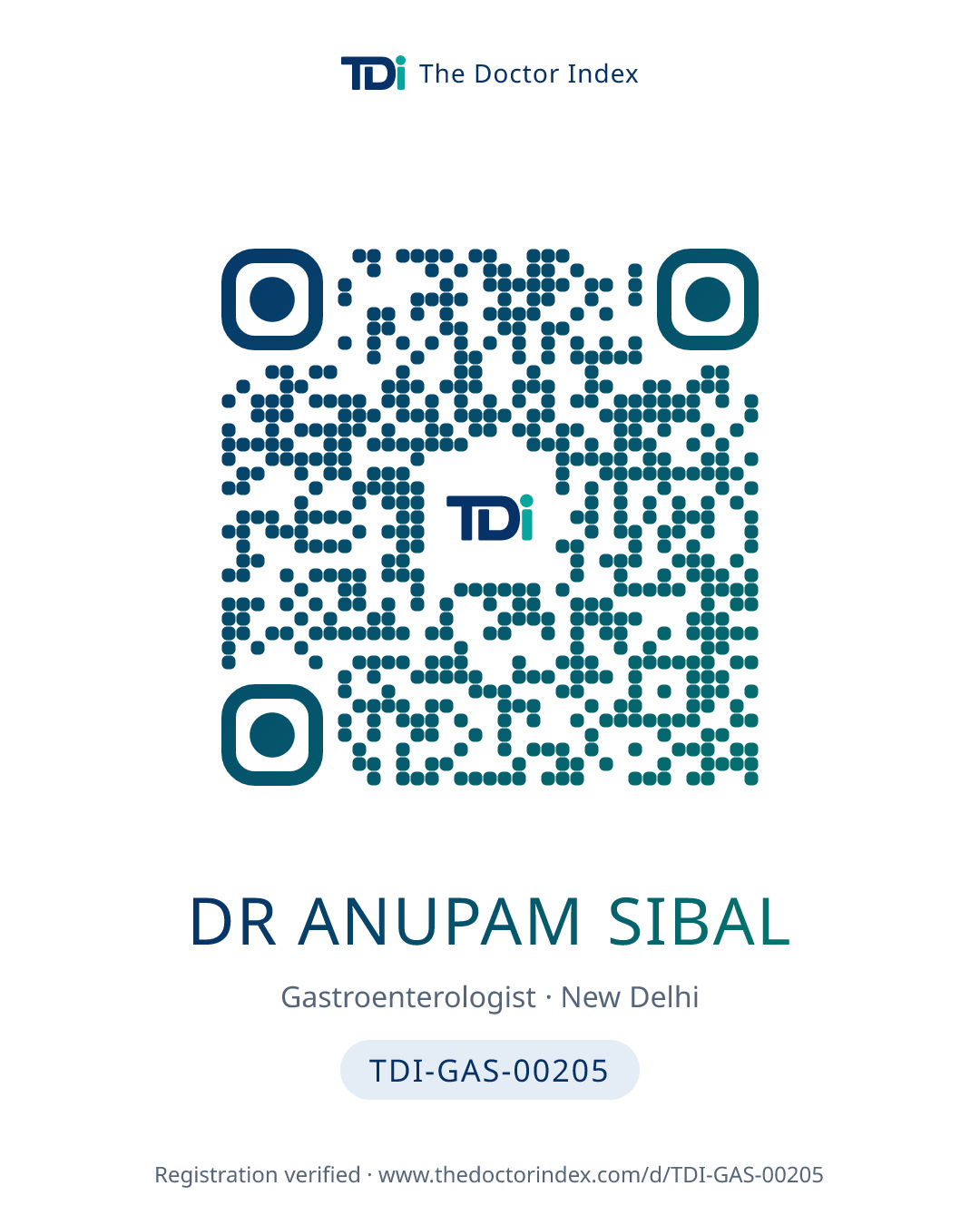 QR card for Dr Anupam Sibal, TDI-GAS-00205
