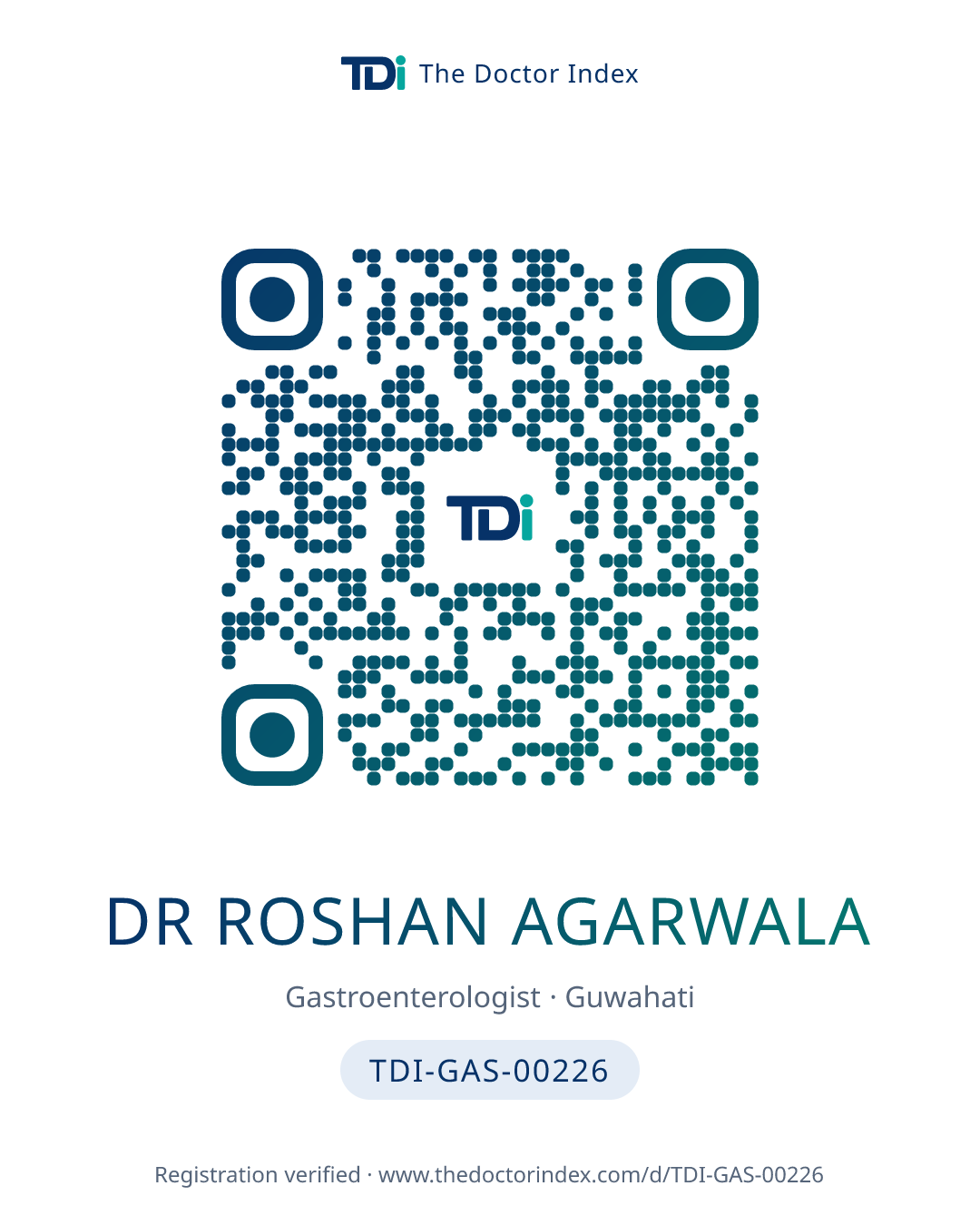 QR card for Dr Roshan Agarwala, TDI-GAS-00226
