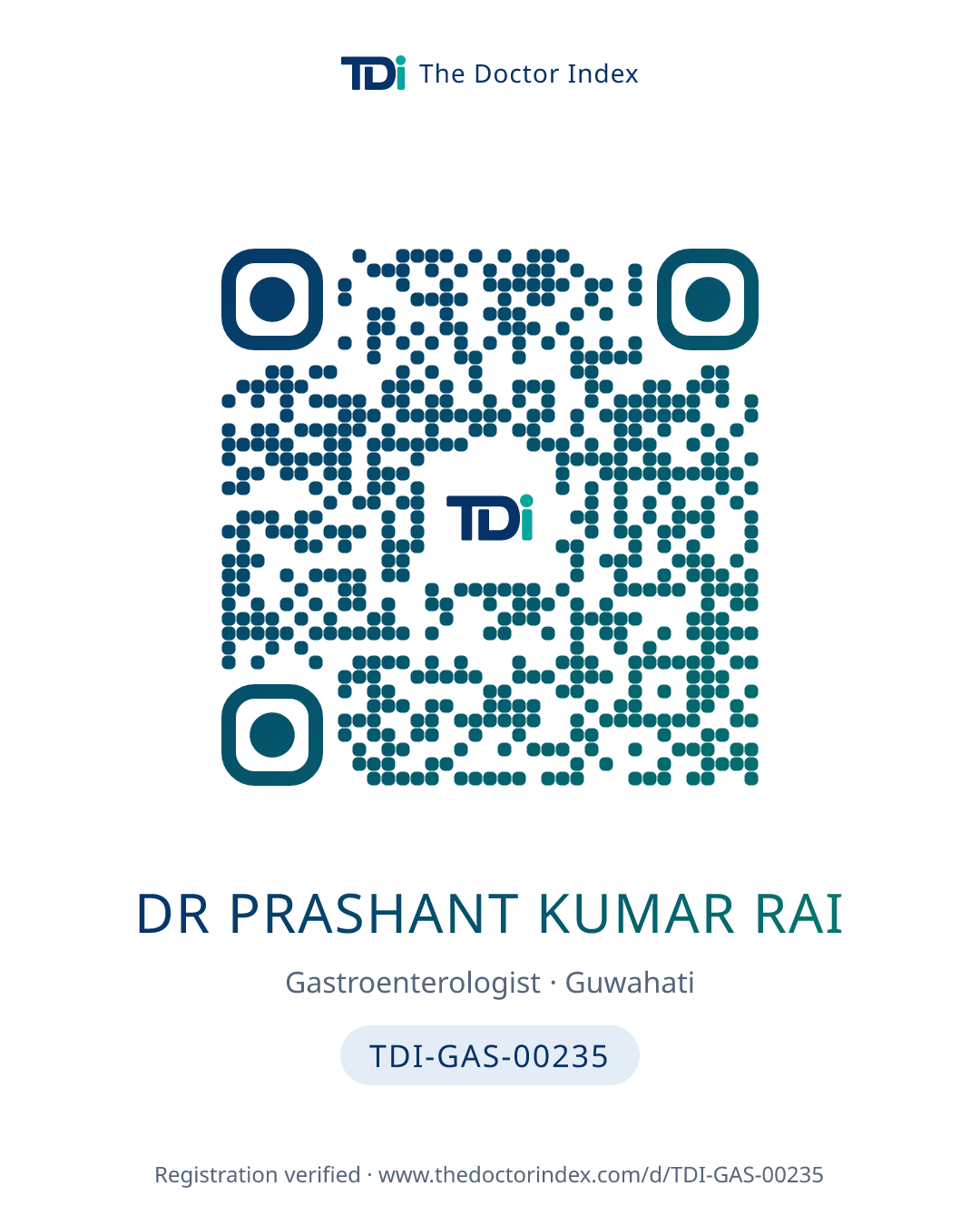 QR card for Dr Prashant Kumar Rai, TDI-GAS-00235