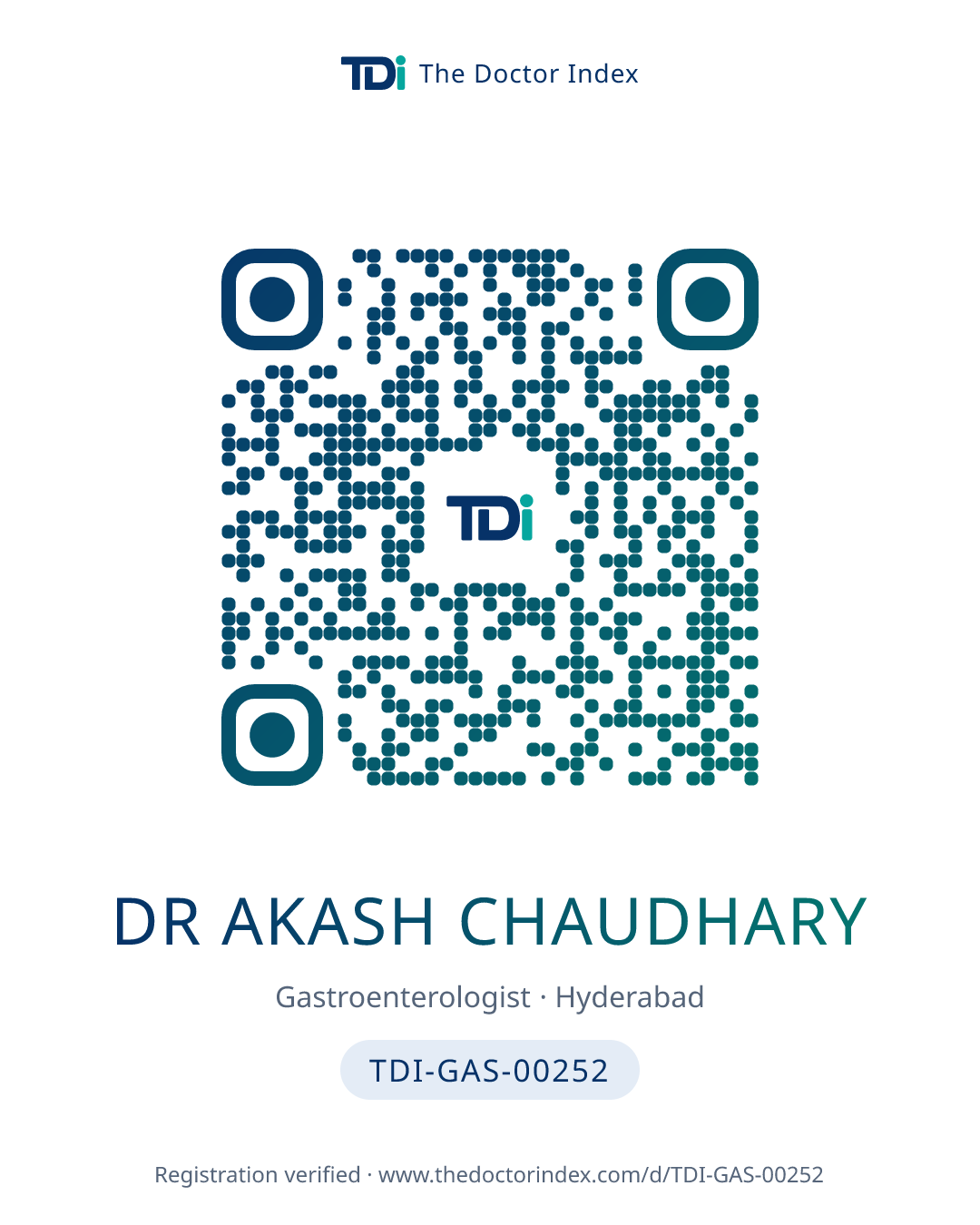 QR card for Dr Akash Chaudhary, TDI-GAS-00252