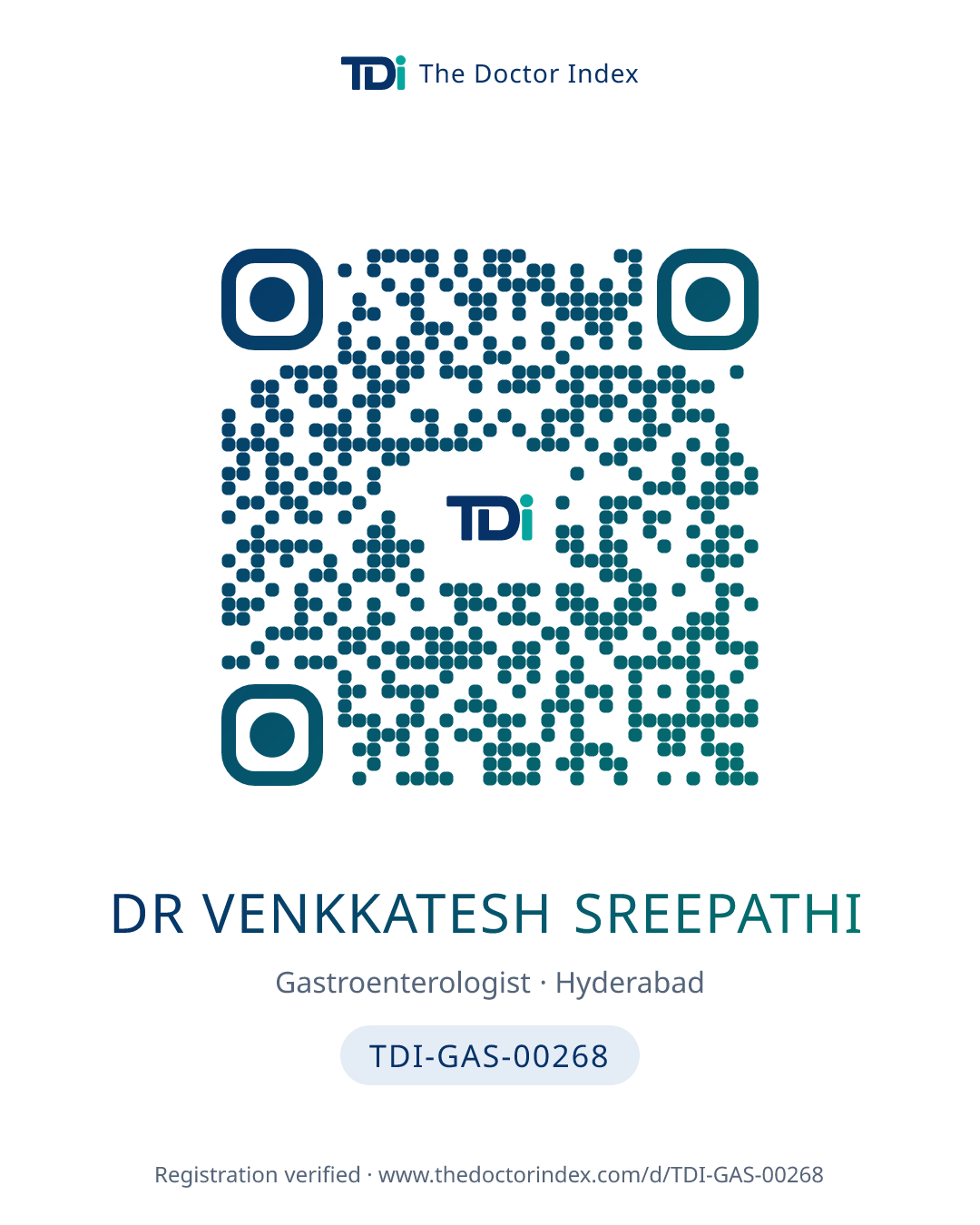 QR card for Dr Venkkatesh Sreepathi, TDI-GAS-00268