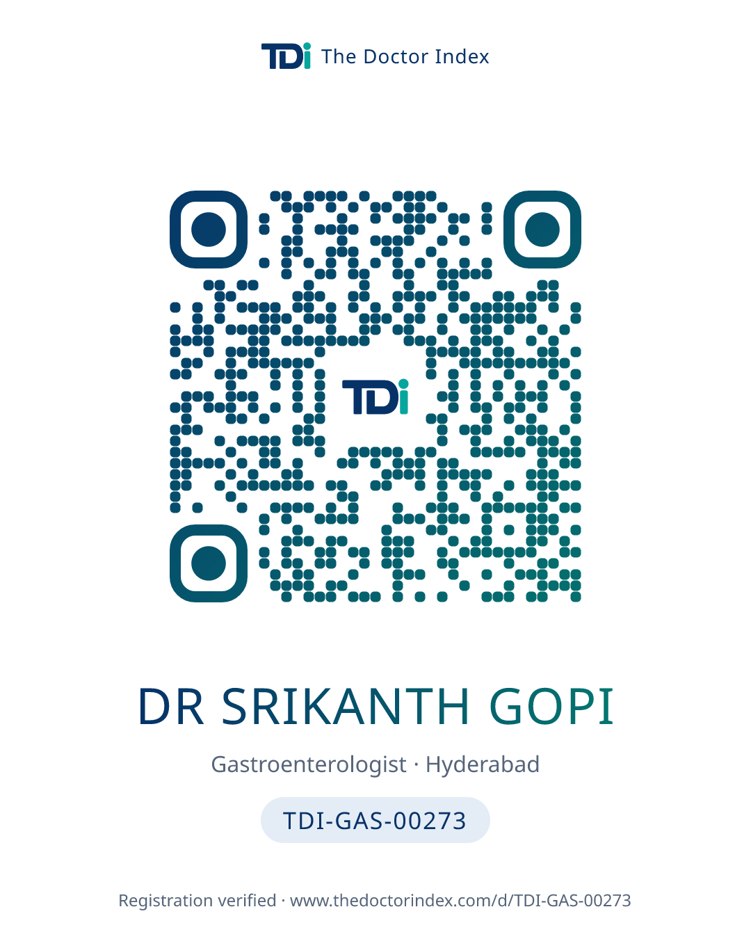QR card for Dr Srikanth Gopi, TDI-GAS-00273