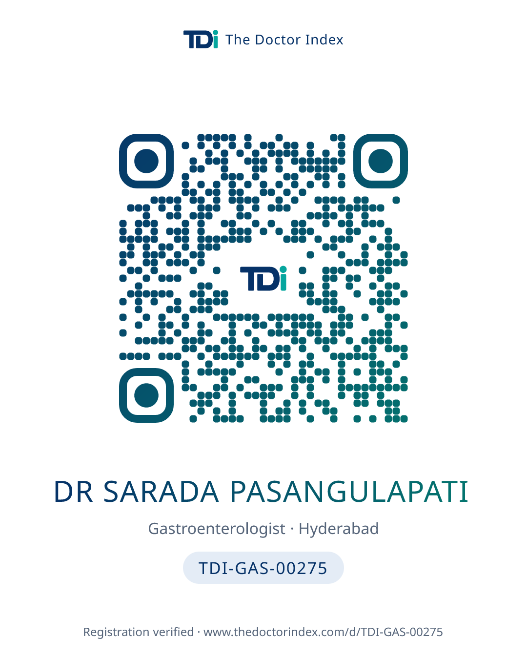 QR card for Dr Sarada Pasangulapati, TDI-GAS-00275