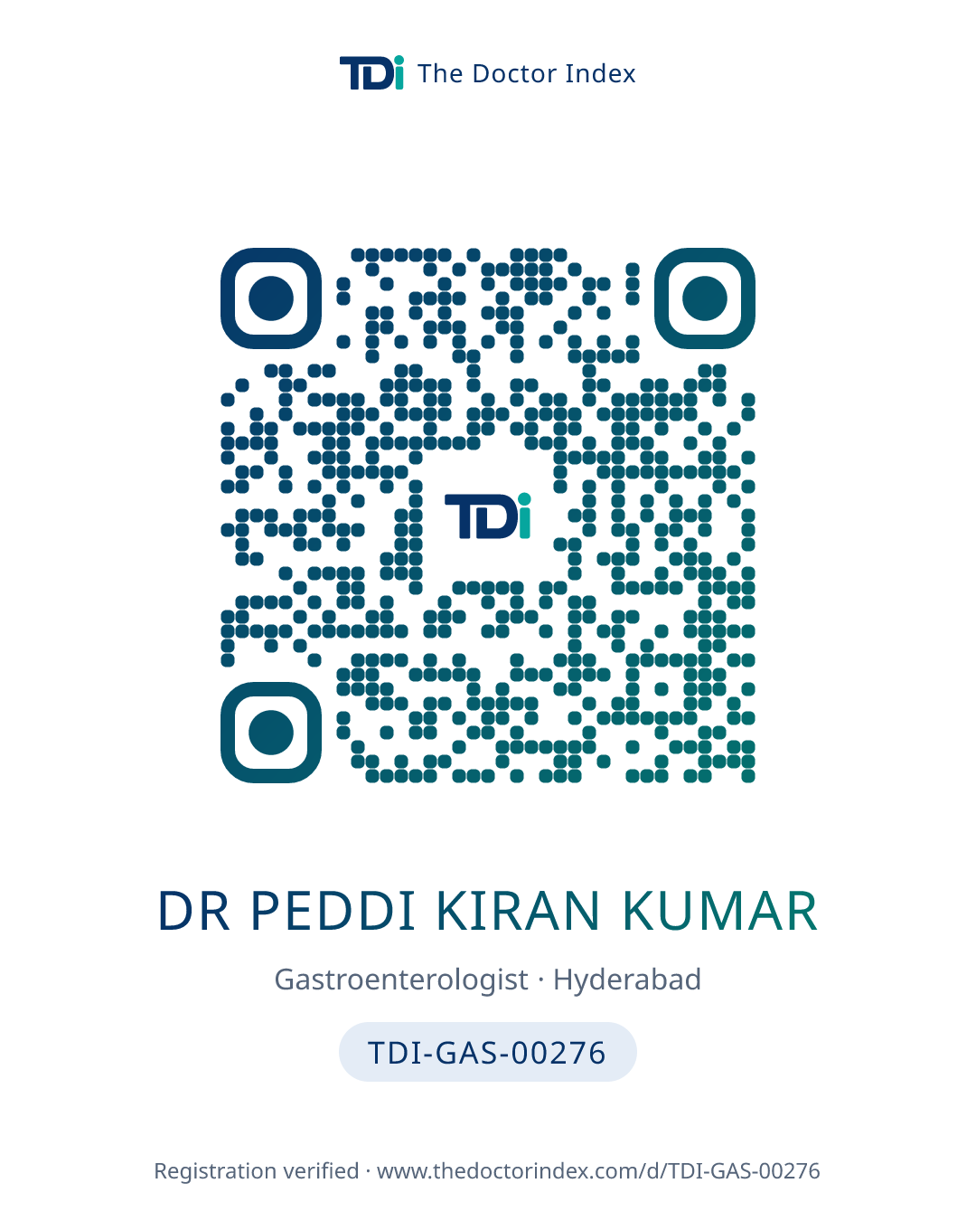 QR card for Dr Peddi Kiran Kumar, TDI-GAS-00276