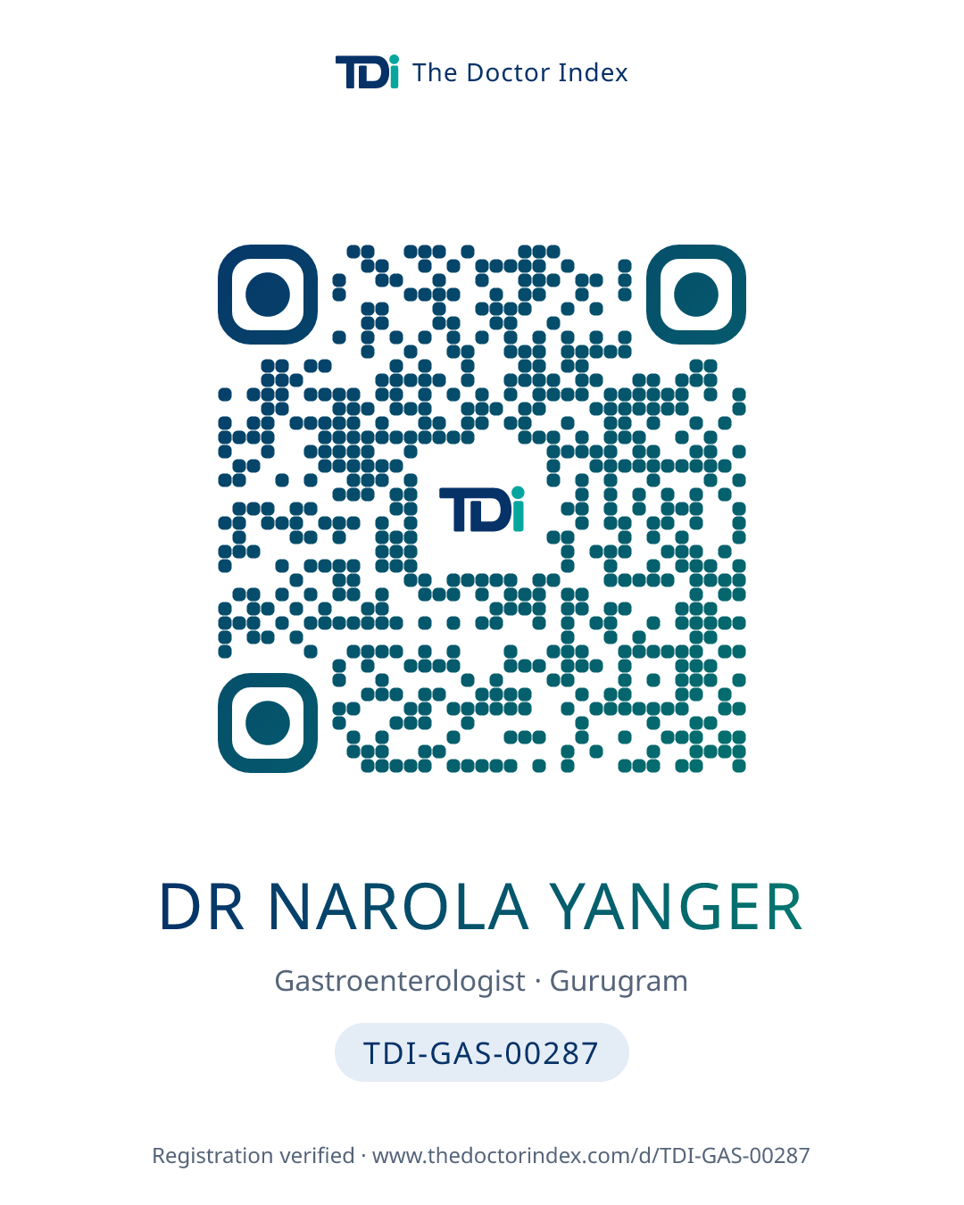 QR card for Dr Narola Yanger, TDI-GAS-00287