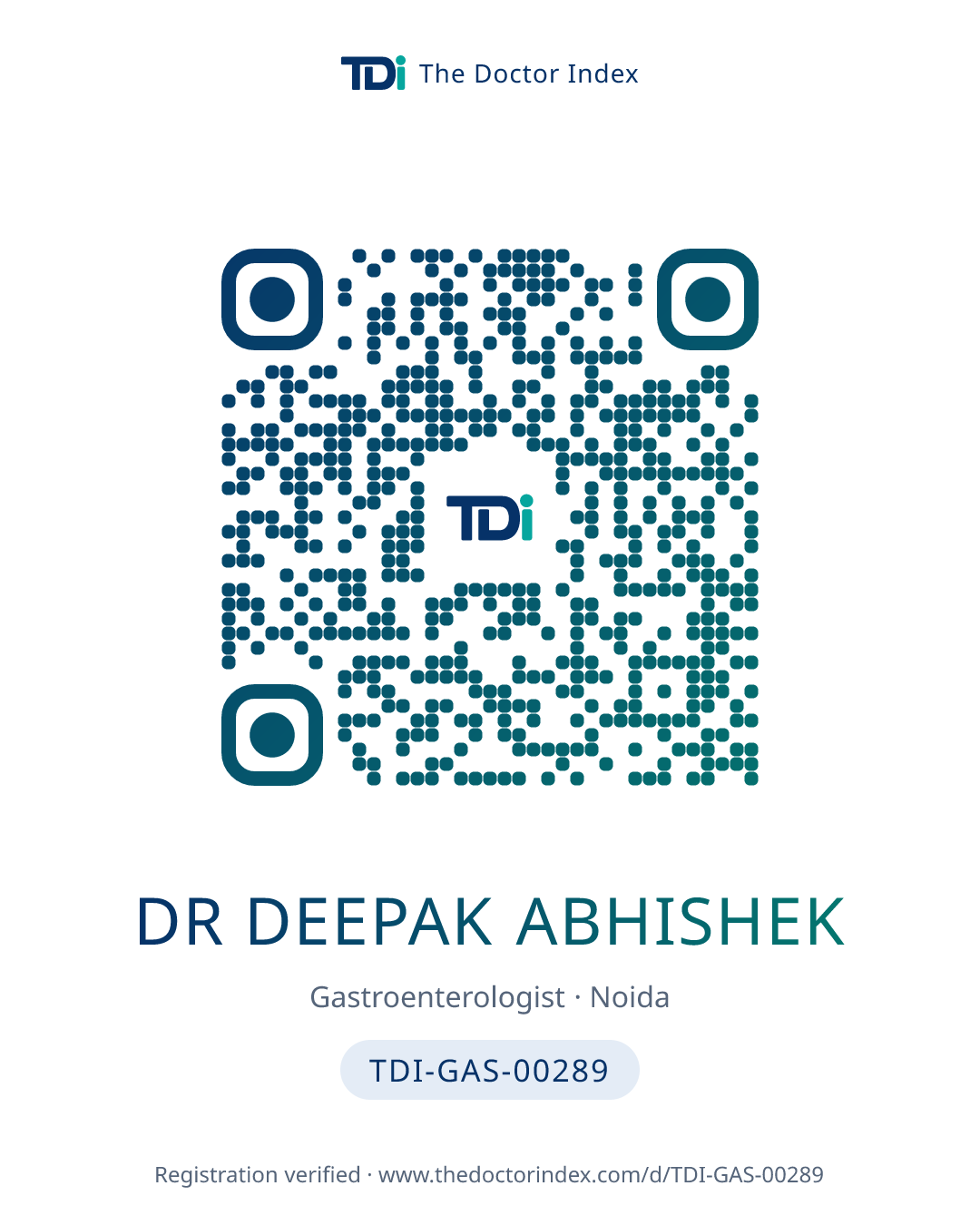 QR card for Dr Deepak Abhishek, TDI-GAS-00289