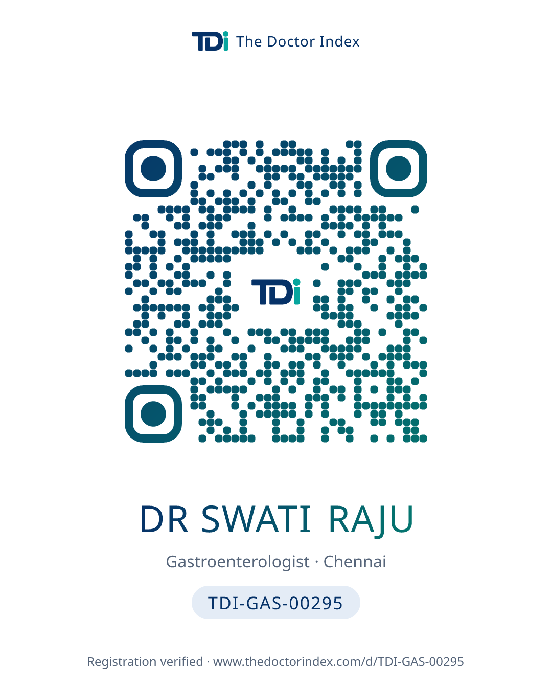 QR card for Dr Swati Raju, TDI-GAS-00295