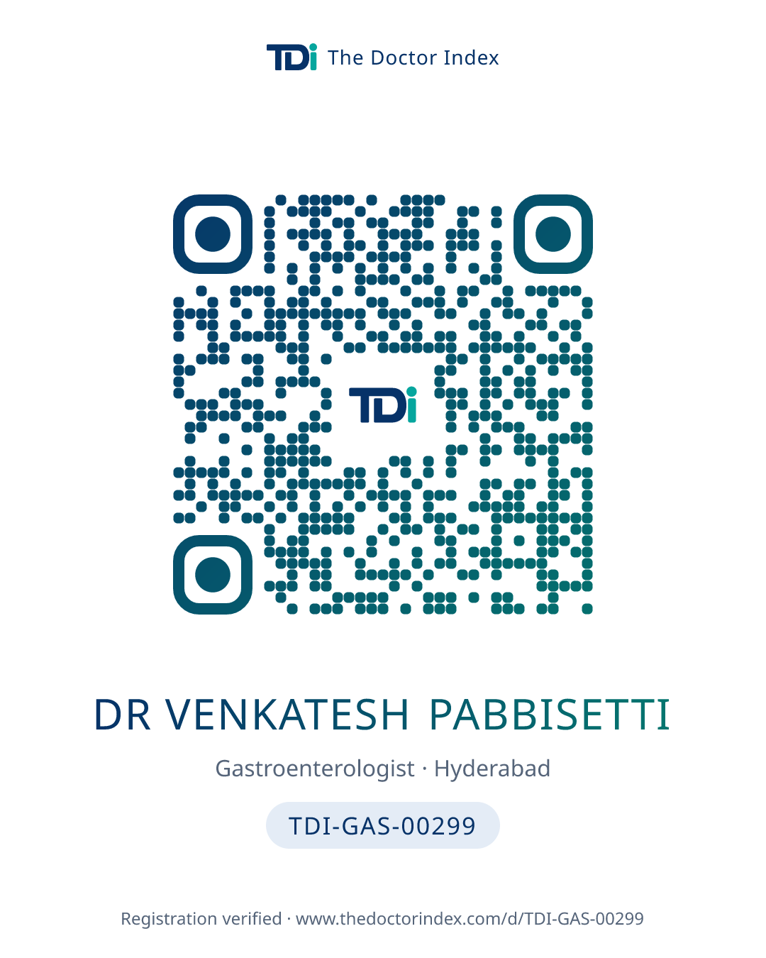 QR card for Dr Venkatesh Pabbisetti, TDI-GAS-00299