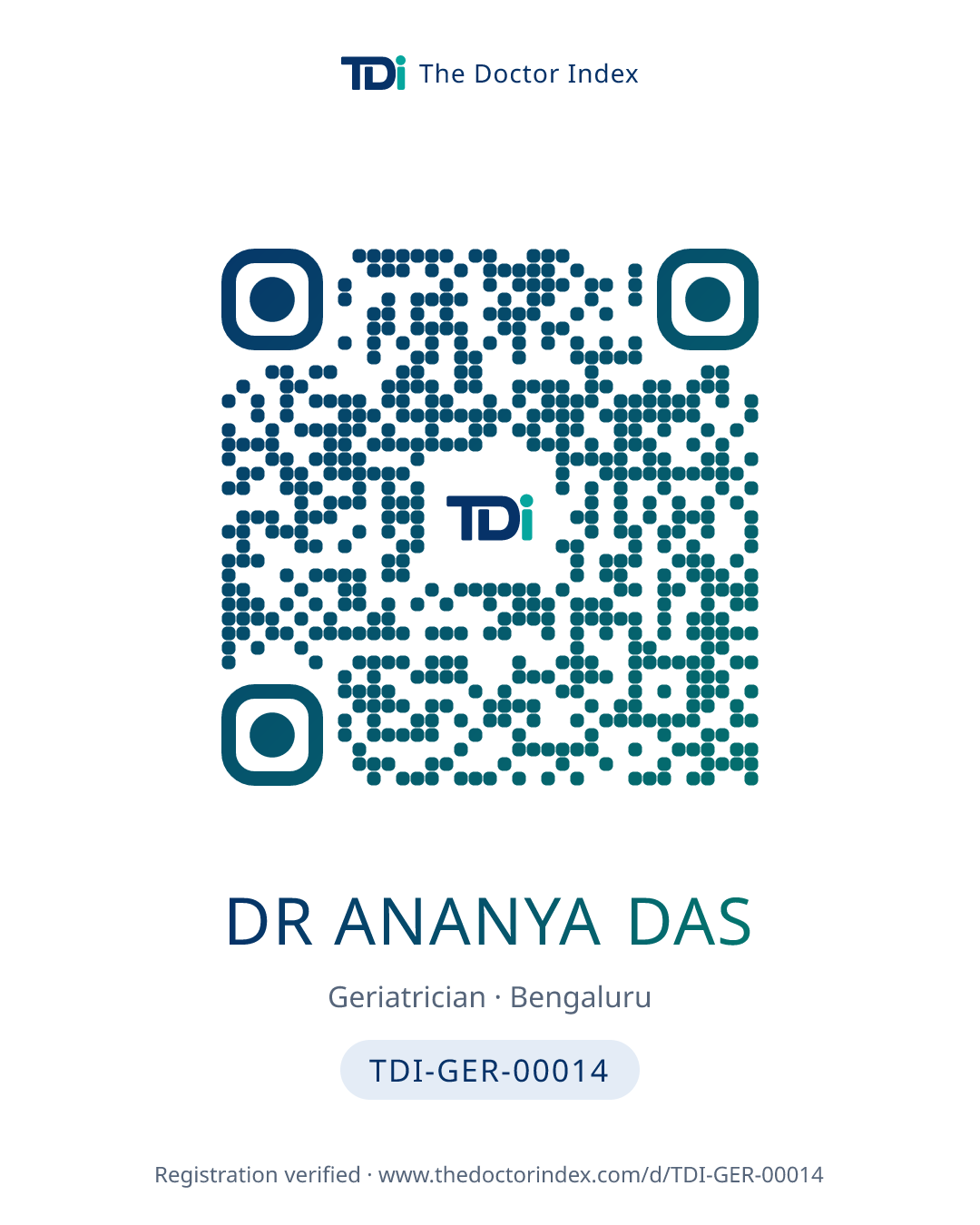 QR card for Dr Ananya Das, TDI-GER-00014