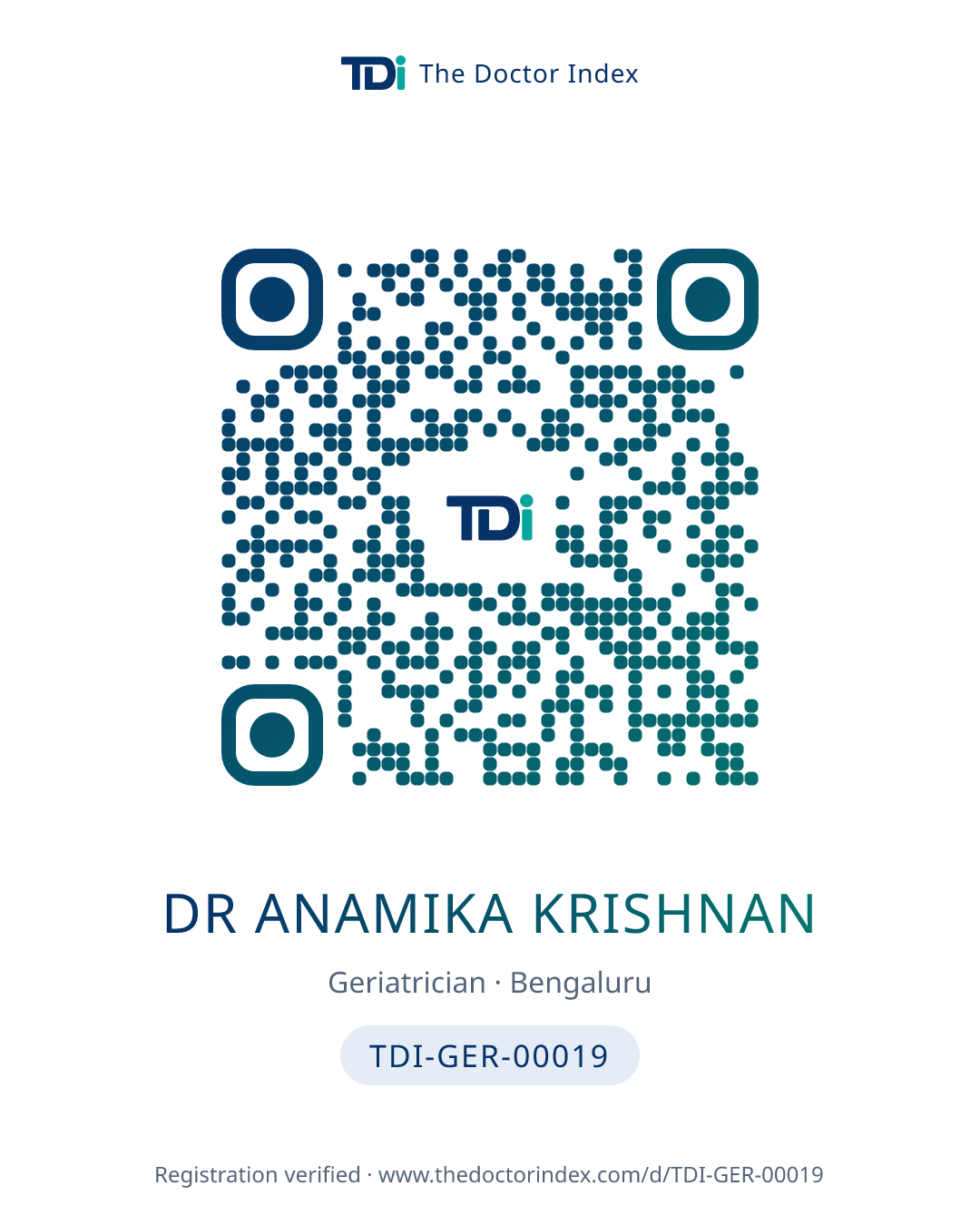 QR card for Dr Anamika Krishnan, TDI-GER-00019